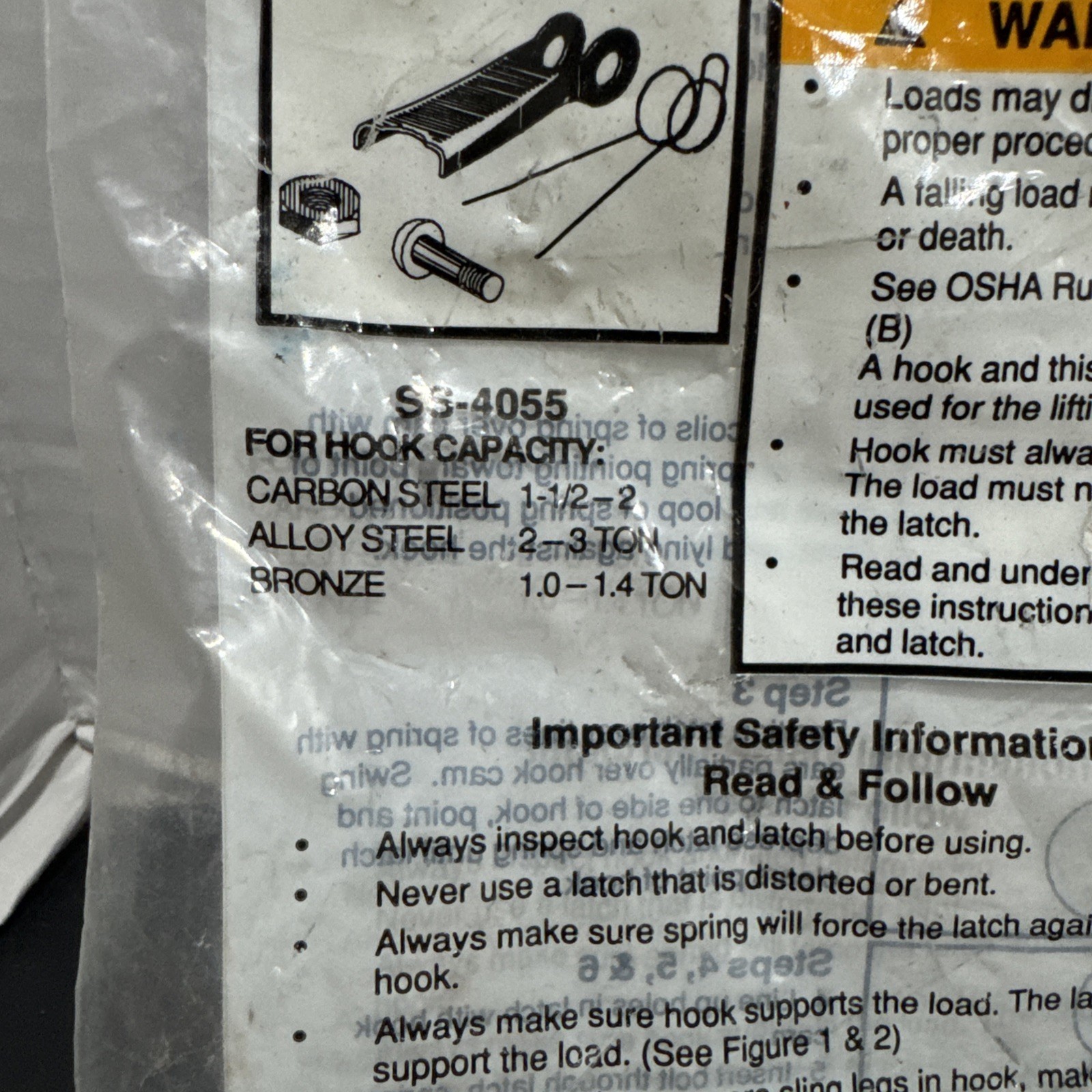 Crosby SS-4055 Hook Latch Kit Please Read Weight Capacity In Photos NOS