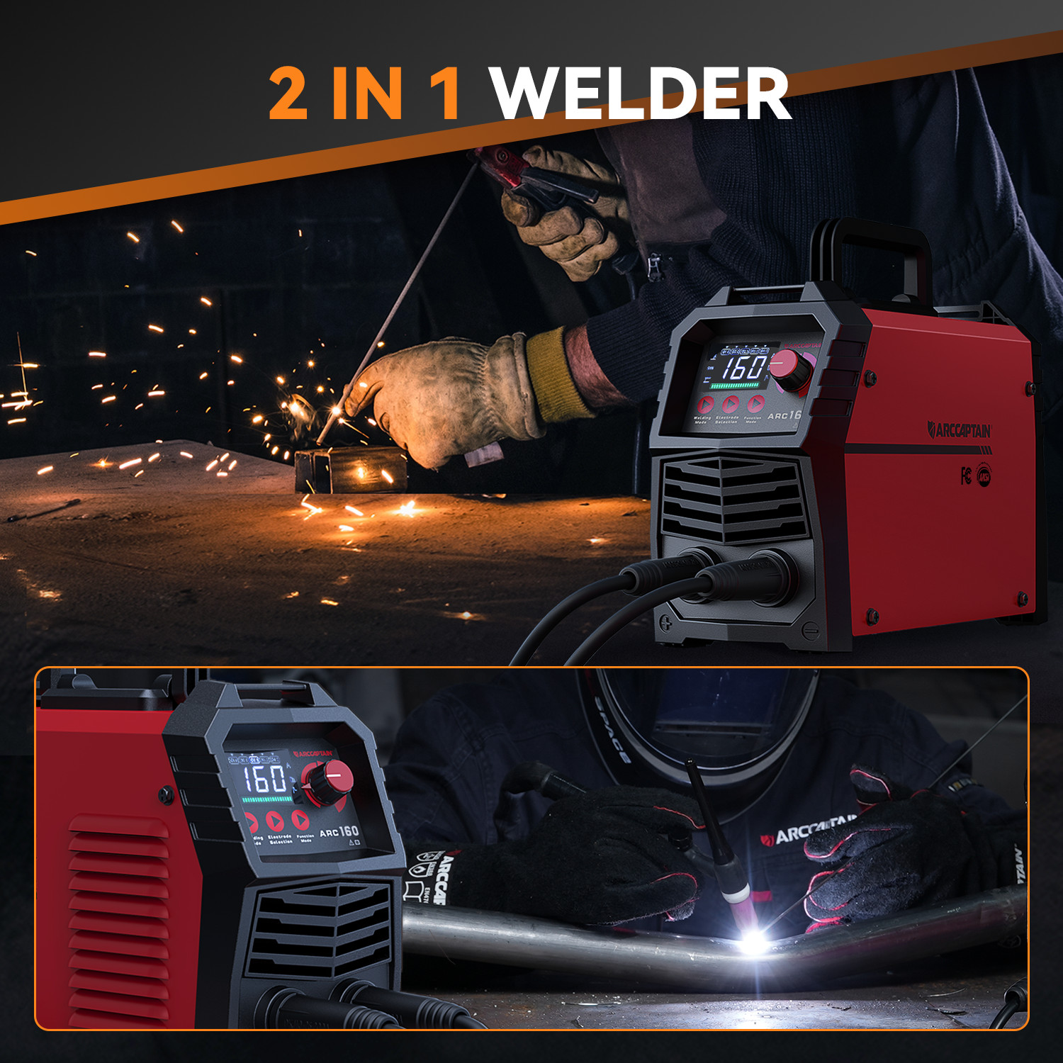 ARCCAPTAIN 160A ARC Lift TIG Welder 110V/220V Dual Voltage MMA Welding Machine