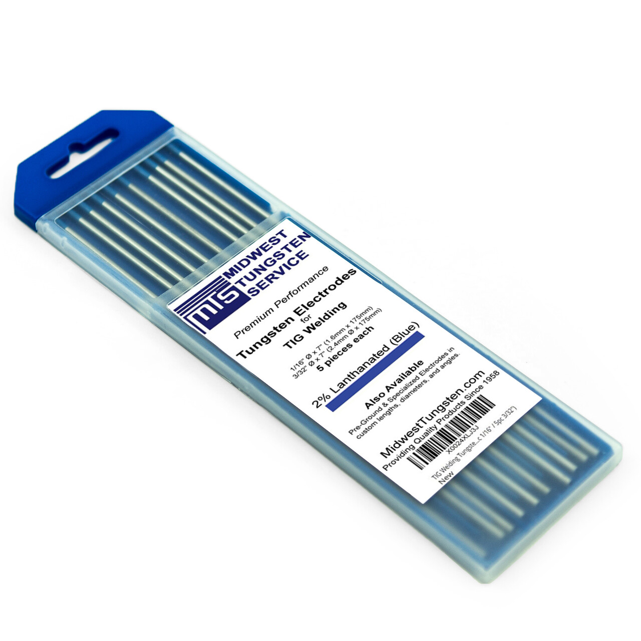 TIG Weld Tungsten Electrodes 2% Lanthanated (5pc 1/16″ / 5pc 3/32″) Blue, WL20