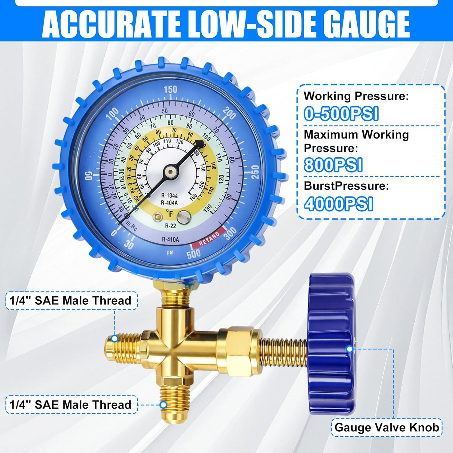 AC Recharge Kit with Gauge, R410A R134A R22 Refrigerant Charging Hose Kit, 59″ H