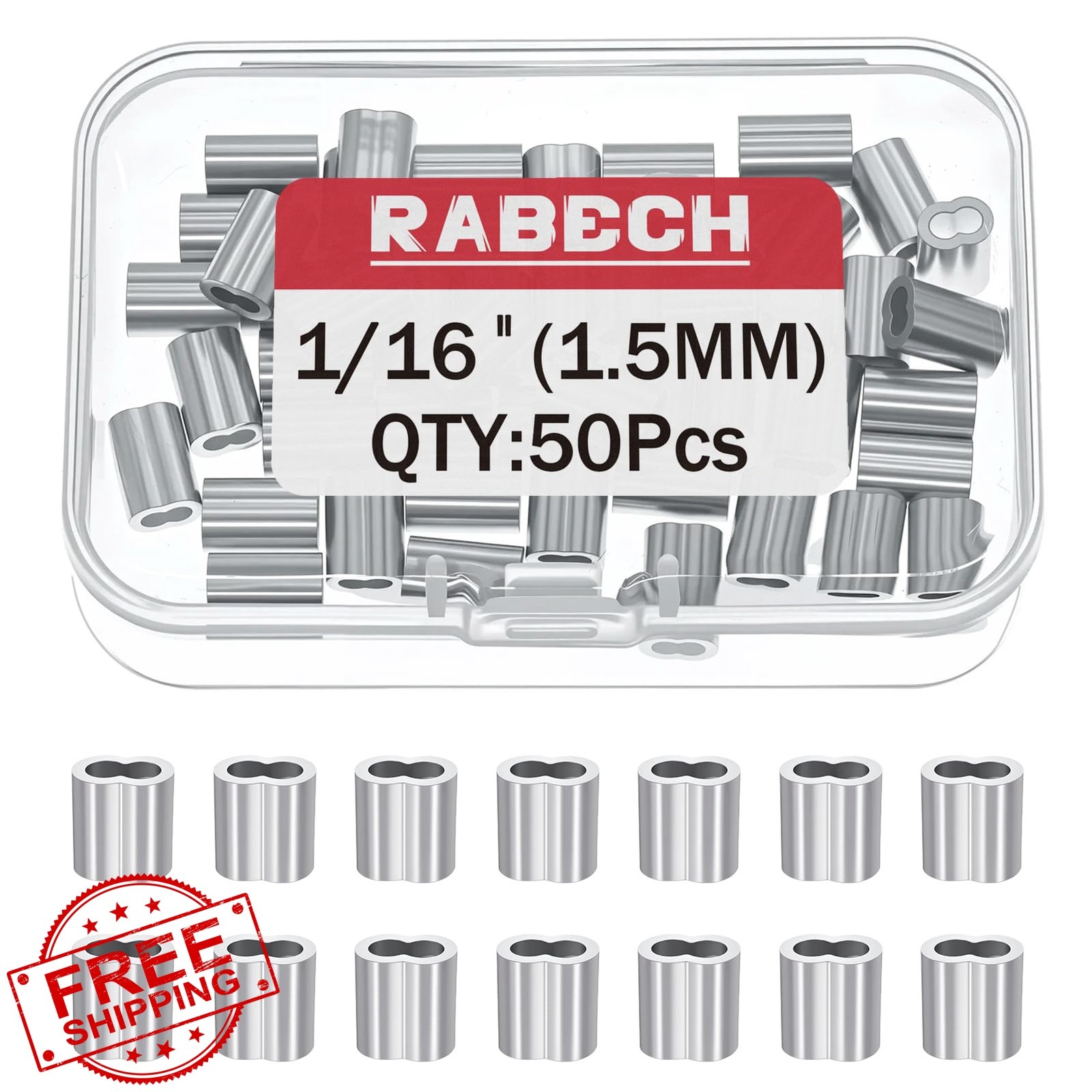RABECH 1/16″ Aluminum Crimping Sleeves 50Pcs