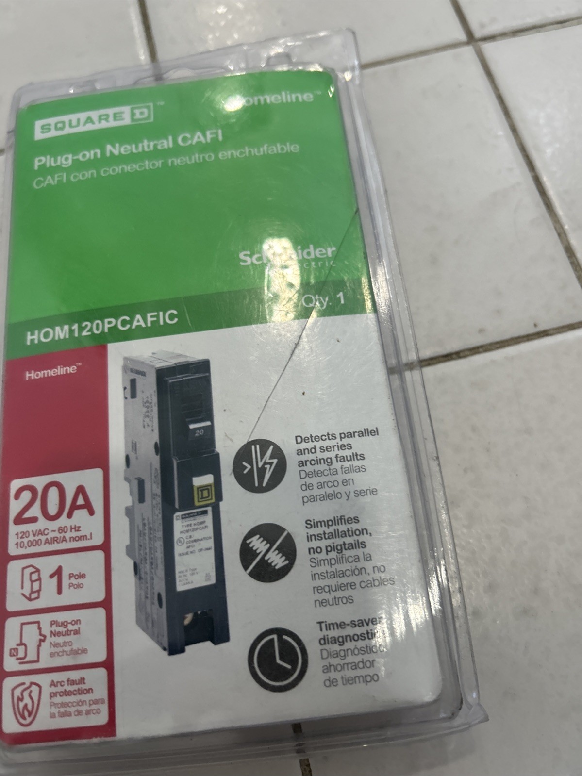 New Square D Homeline 20A Plug-On Neutral CAFCI Circuit Breaker HOM120PCAFIC