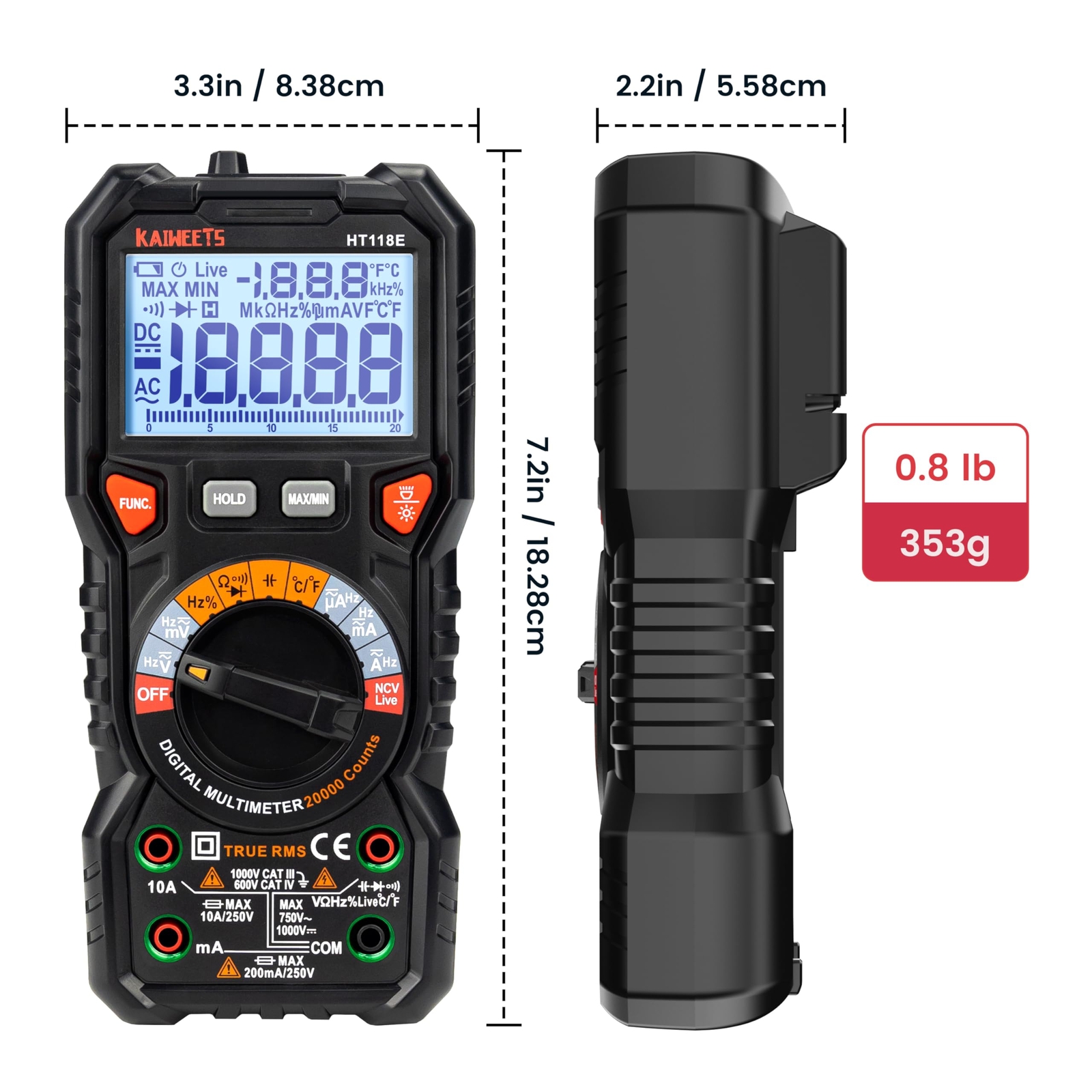 KAIWEETS HT118E Digital Multimeter TRMS 20000 Counts with Higher Resolution