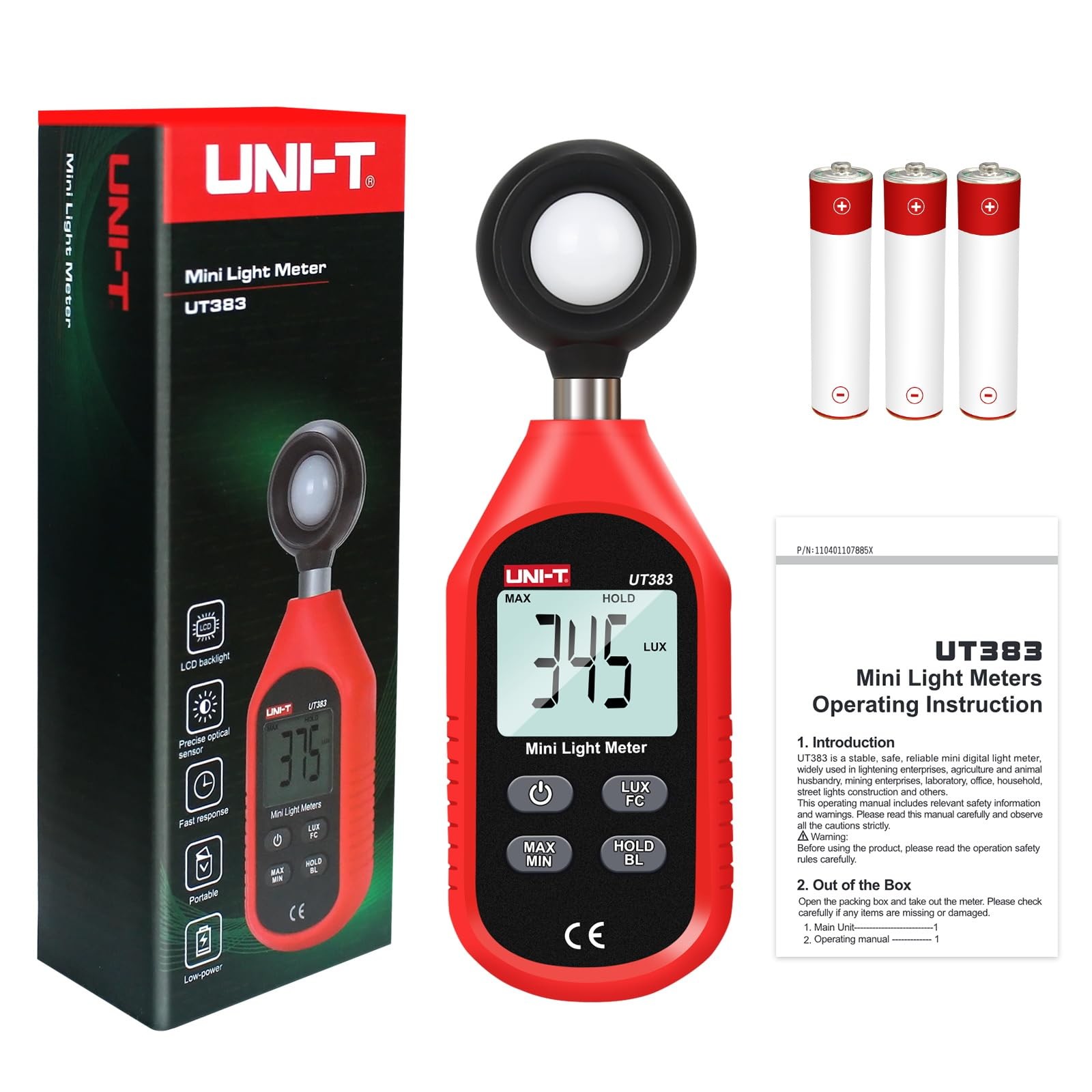 UT383 Digital Light Lux Meter Lumens Illuminance 0199900 Lux 018500 FC Test
