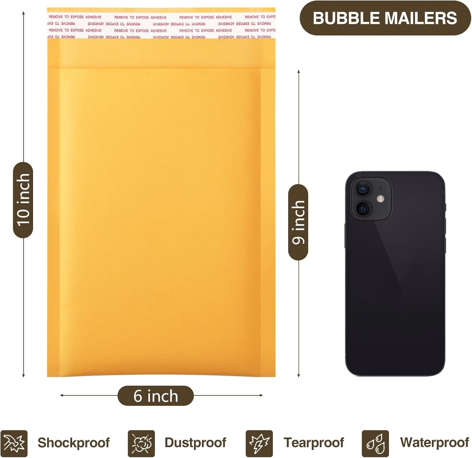 100 Pack Yellow Kraft Bubble Mailers 6×10 Inch – Secure Self-Sealing Envelopes