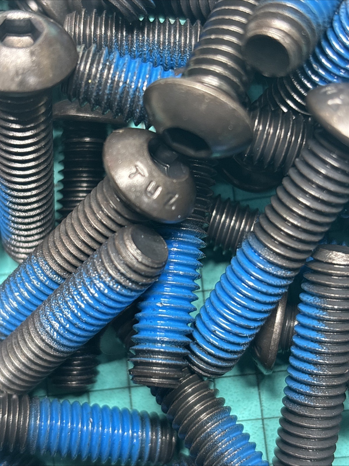 100- 5/16-18×1-1/2, 1.5 Button Allen Head Cap Screws Black Oxide W/ Blue Sealant