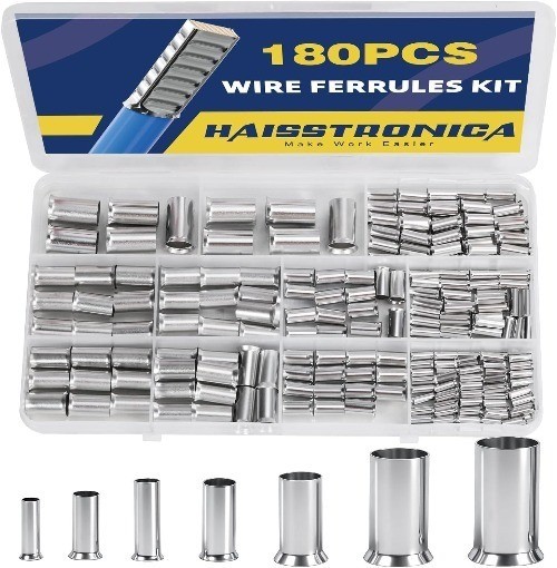 Wire Ferrules Kit 180 Pcs 7 Sizes AWG 1/0 2 4 6 8 12 Tinned Copper N Size: 180