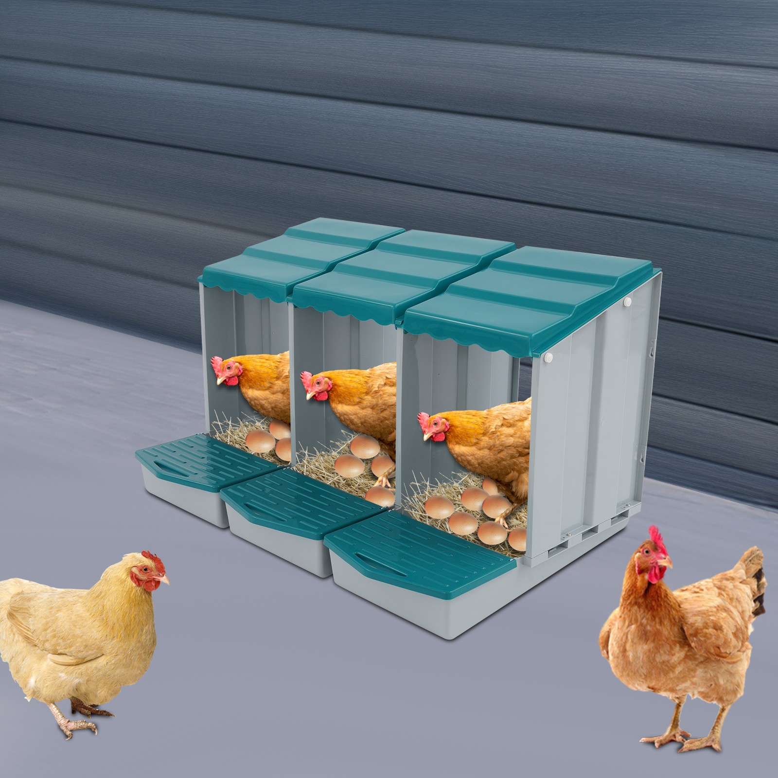 Chicken Nest Boxs, 3-Compartment Chicken Nesting Box, Chicken Laying Box with Eg