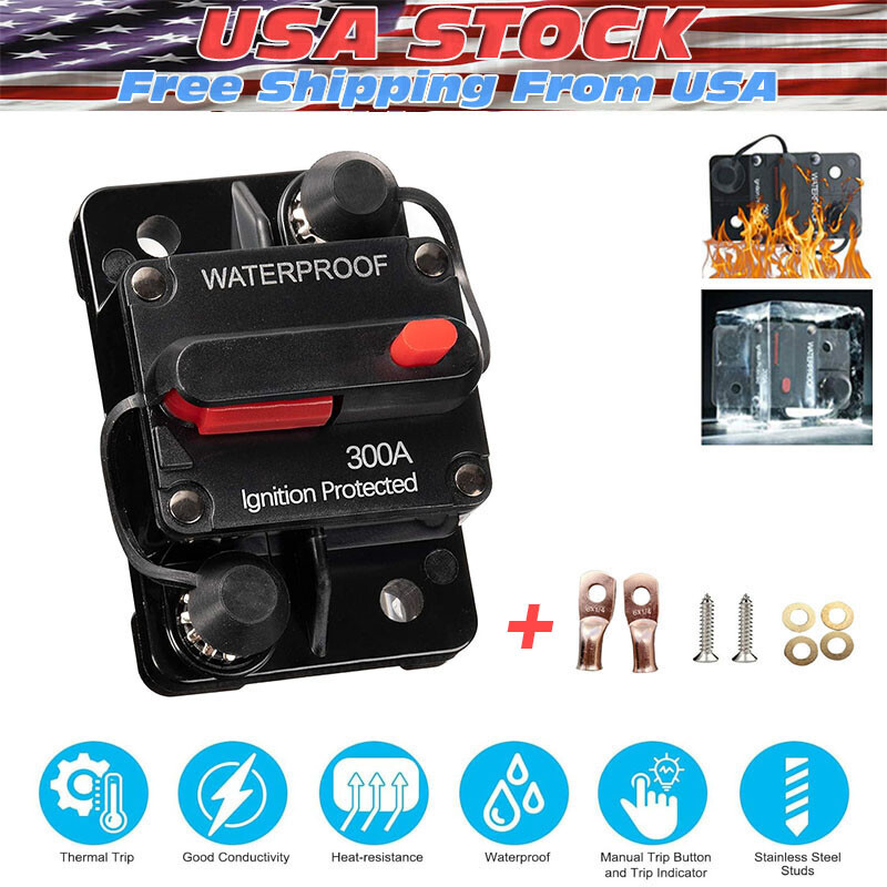 Waterproof Car Circuit Breaker Fuse Reset 30-300 Amp 12V-48V DC Car Boat Auto