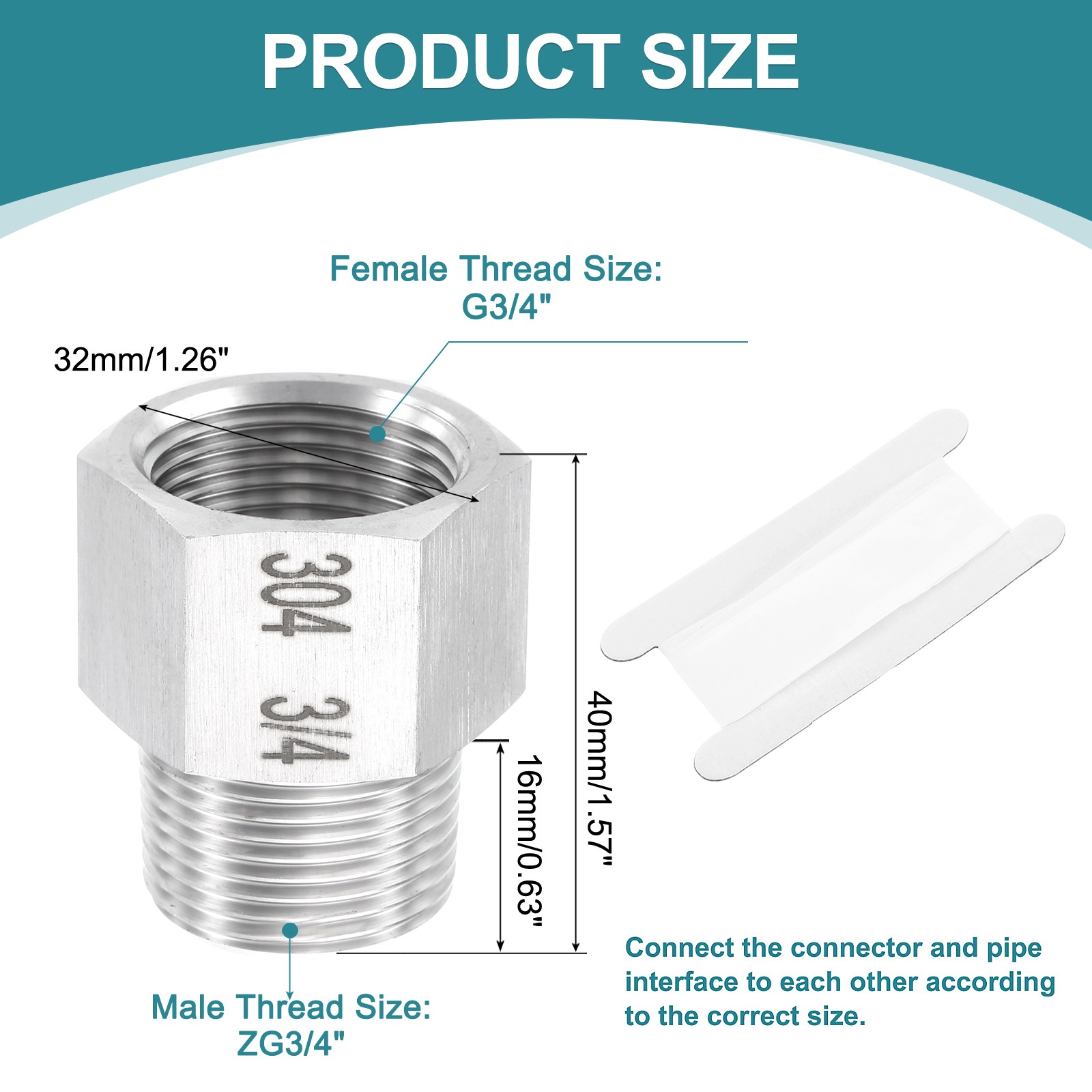 Pipe Fitting Reducing Adapter ZG3/4″ x G3/4″ Reducer Connector Silver