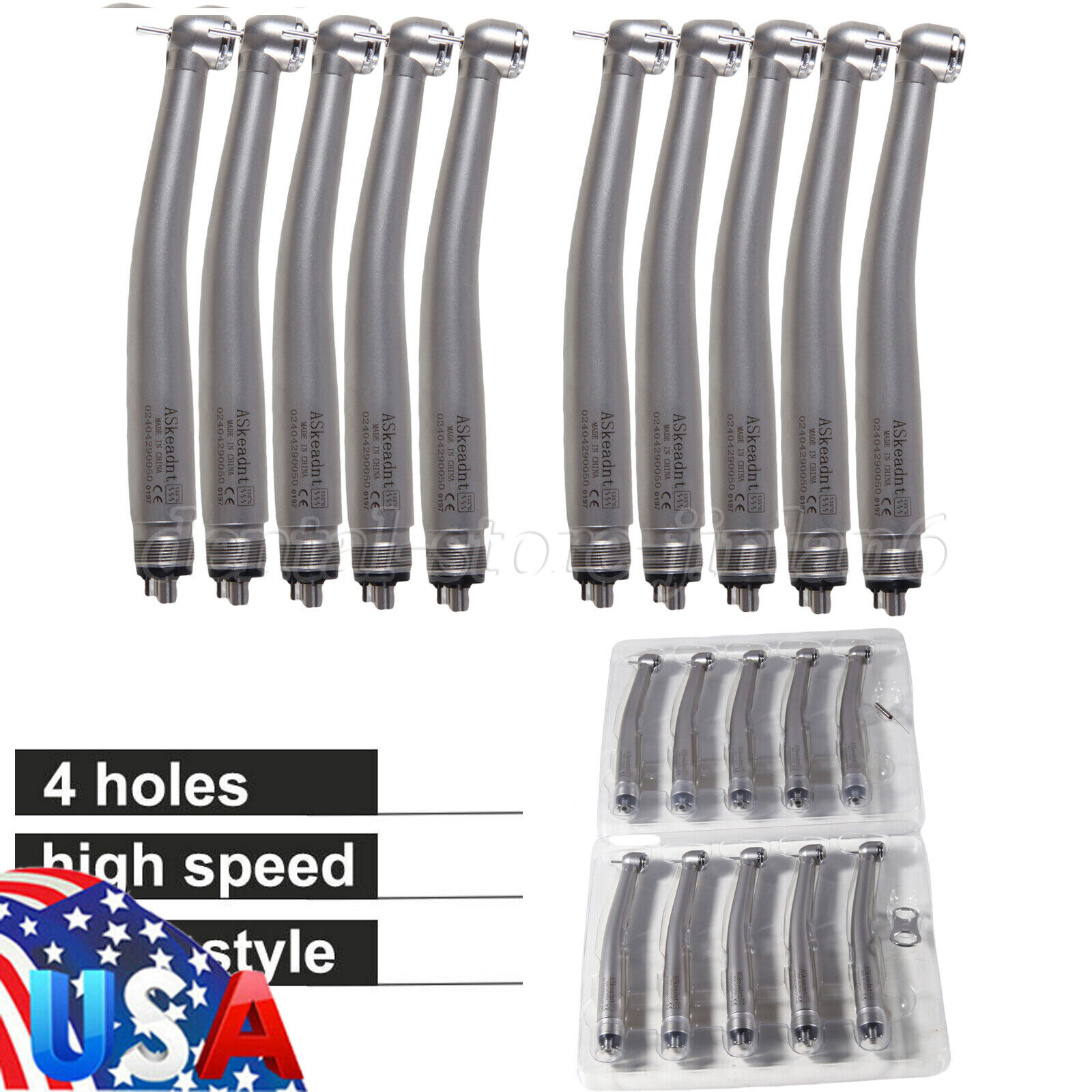 10Pack High Dental Speed Handpiece Push Button 4 Hole ADA4 NEW