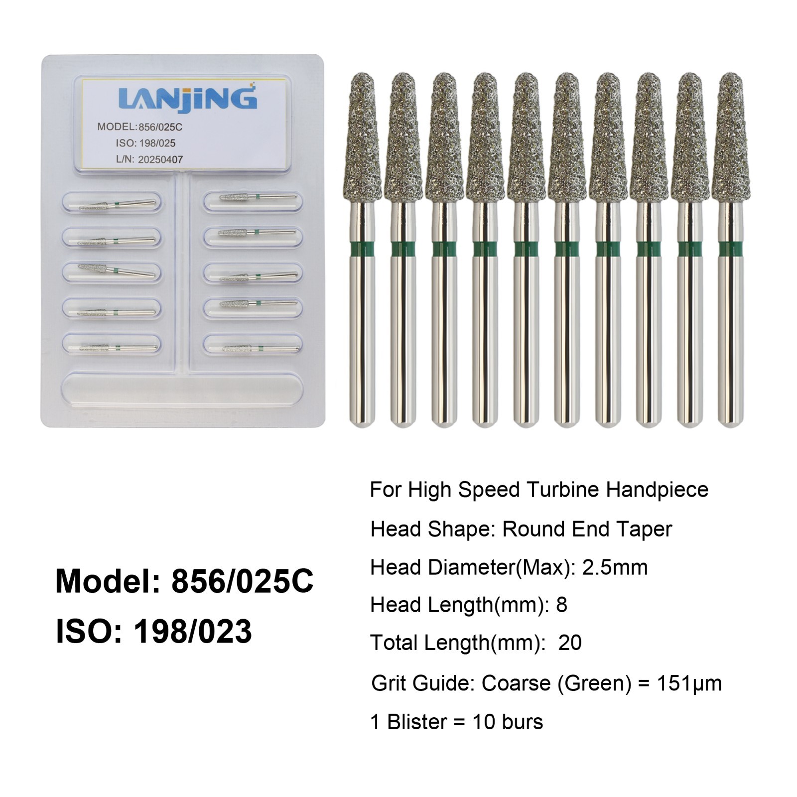 Dental Diamond Burs FG Round End Taper Football Bur Coarse Fine High Speed 856