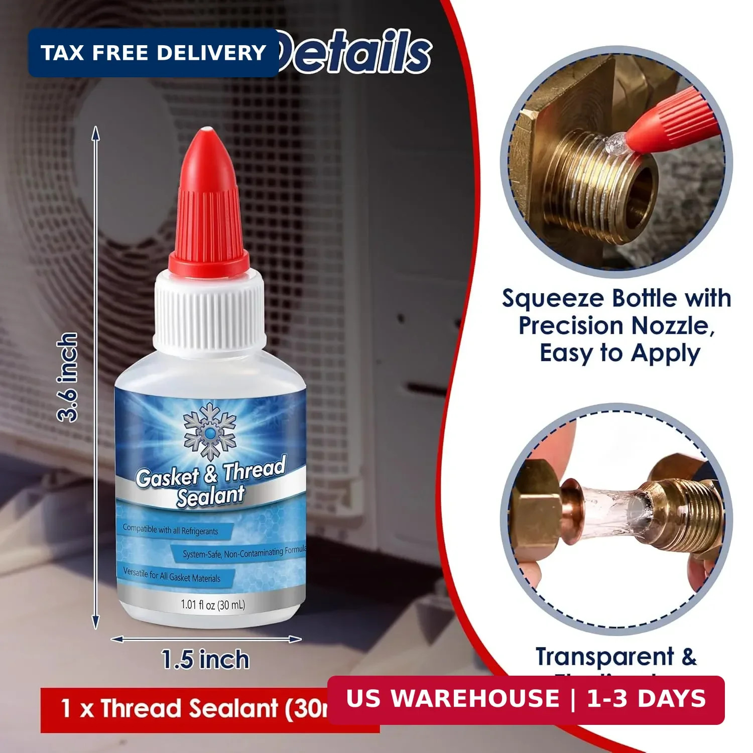 HVAC Gasket & Thread Sealant 30ml, Non Hardening Refrigerant Leak Sealant for R4
