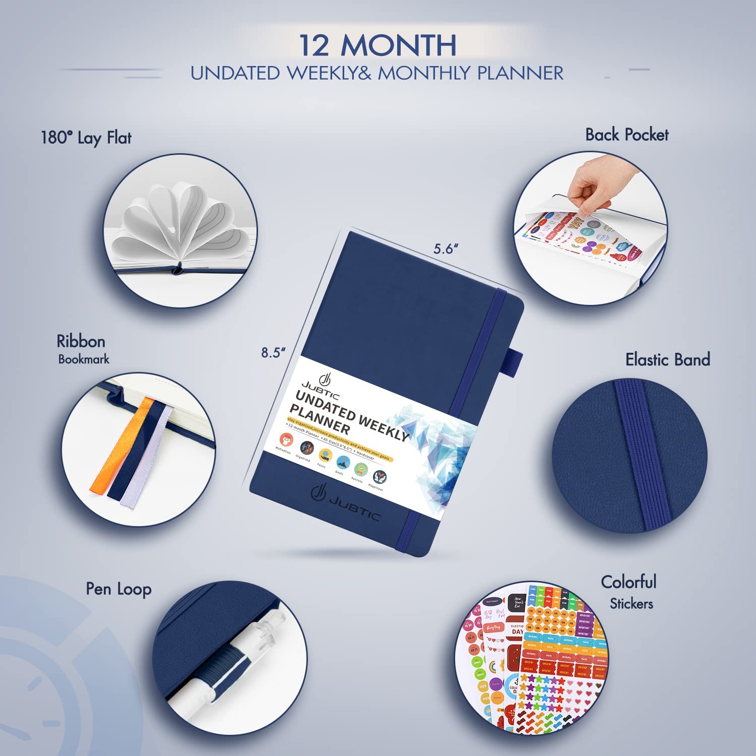 Planner for 2026-2027, Undated Weekly A5-Weekly Planner, Dark Blue