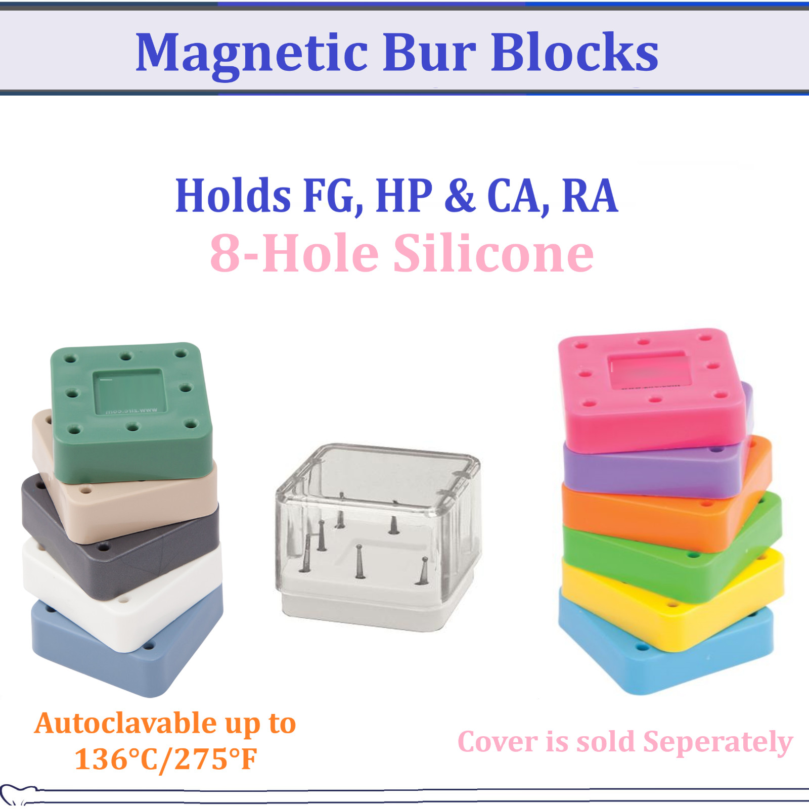 Silicone Magnetic Dental Lab Bur Block Holder Station, 8 Holes Autovalve to 275F
