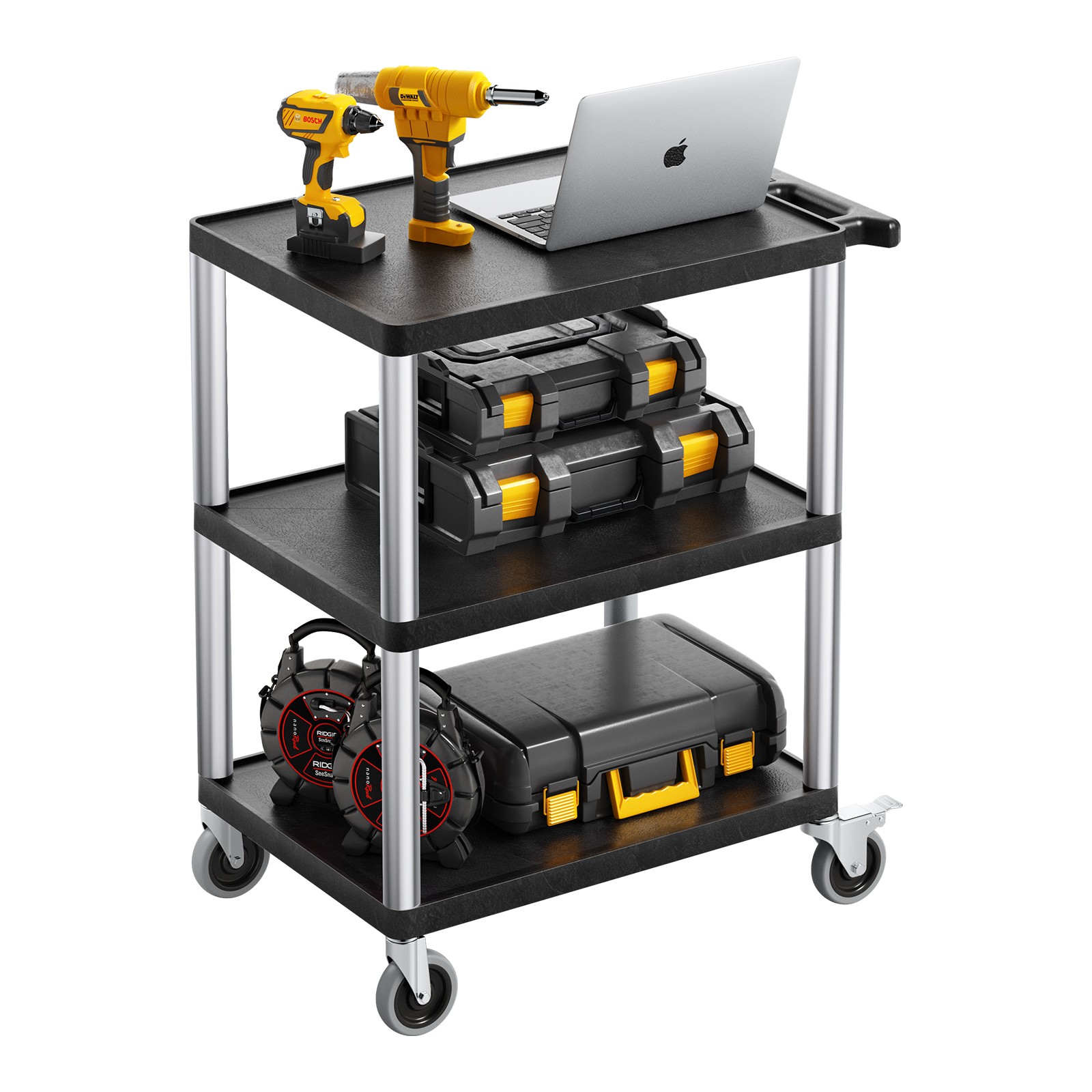 Uimoso 3-Tier Rolling Utility Cart, 300 lbs Capacity,27.6 x 18.1 in Service Cart