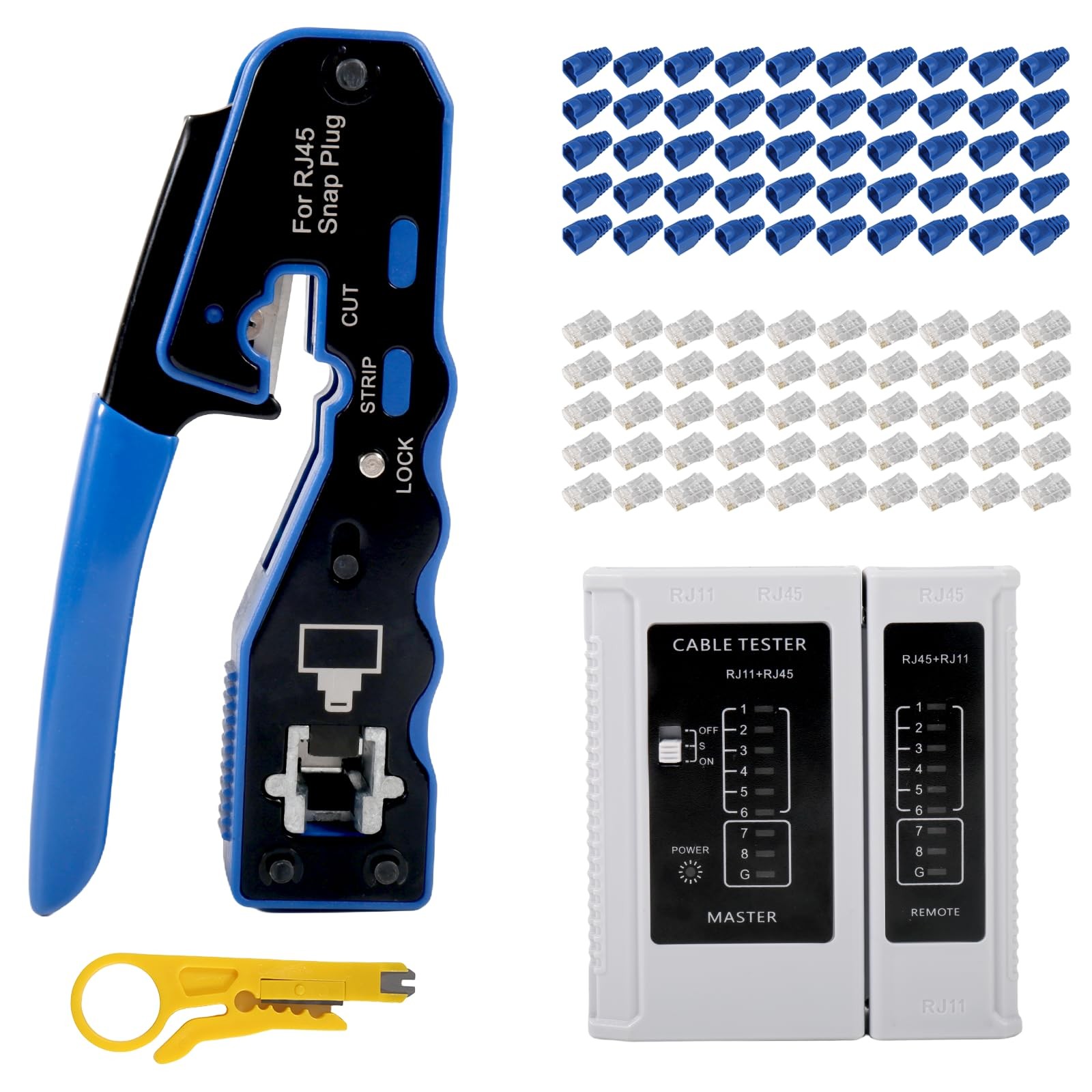 RJ45 Crimp Tool, Pass Thru RJ11 RJ12 Ethernet Crimper for Cat5 Cat6 Connector…
