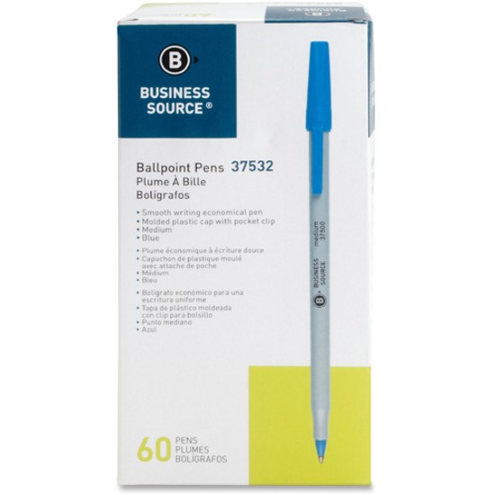 Business Source BSN37532 Ballpoint Stick Pens Blue Ink 60/Box