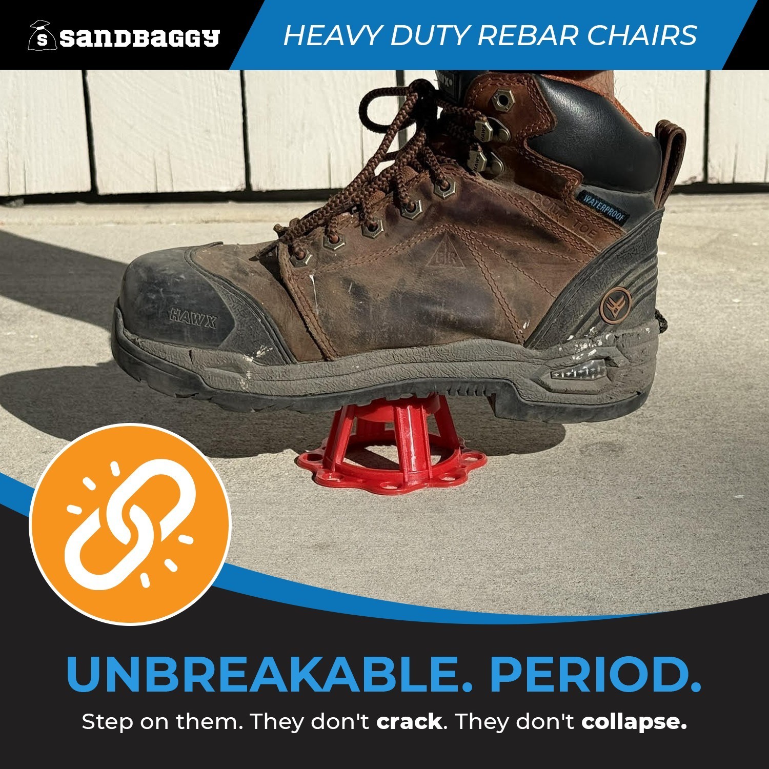 Sandbaggy Plastic Rebar Chair – Elevates Rebar 1 ½” or 2″ – Rebar #3 to #5 (Red)