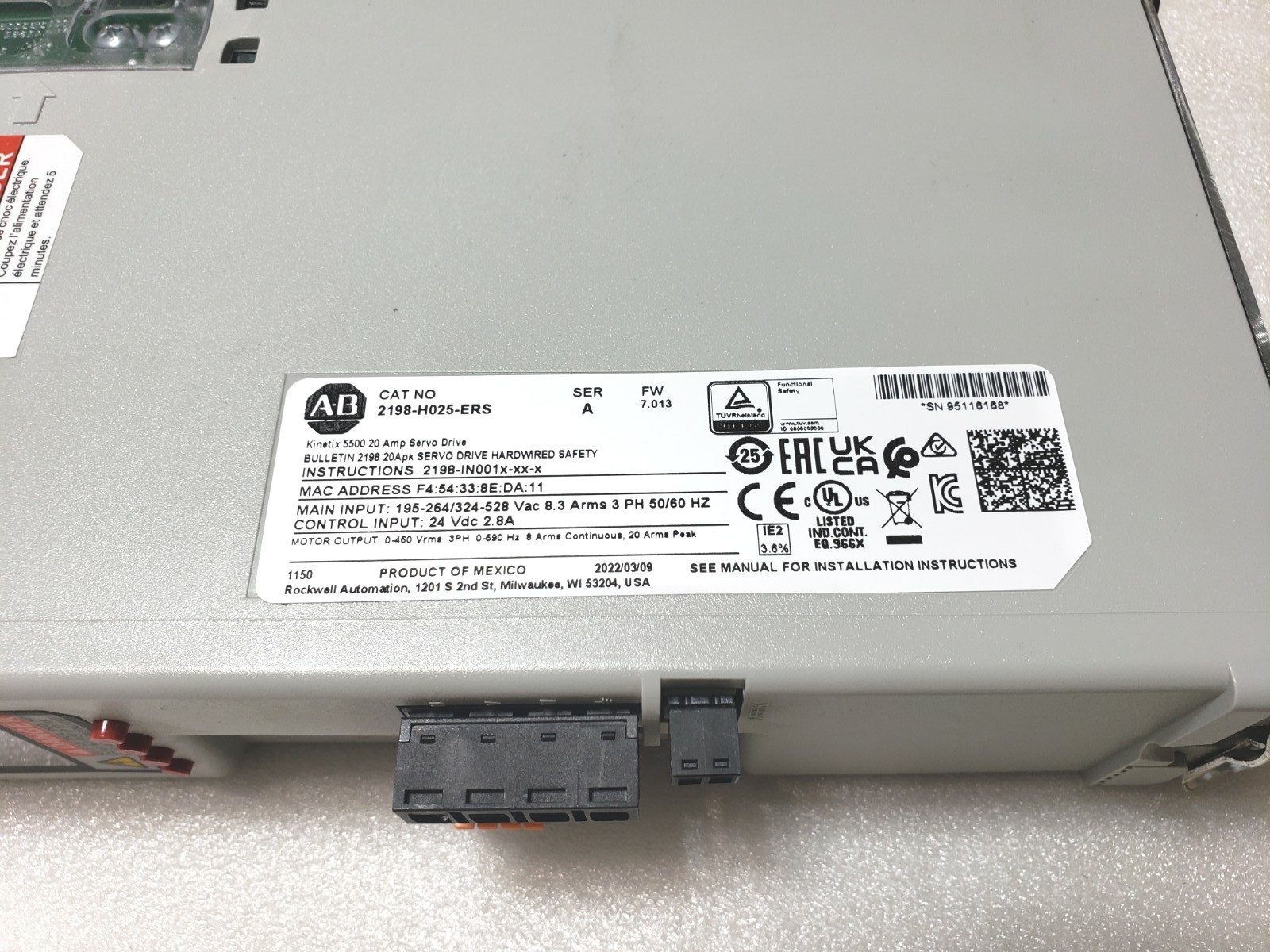 Allen Bradley 2198-H025-ERS Series A Kinetix 5500 3-Phase 190-528VAC Servo Drive