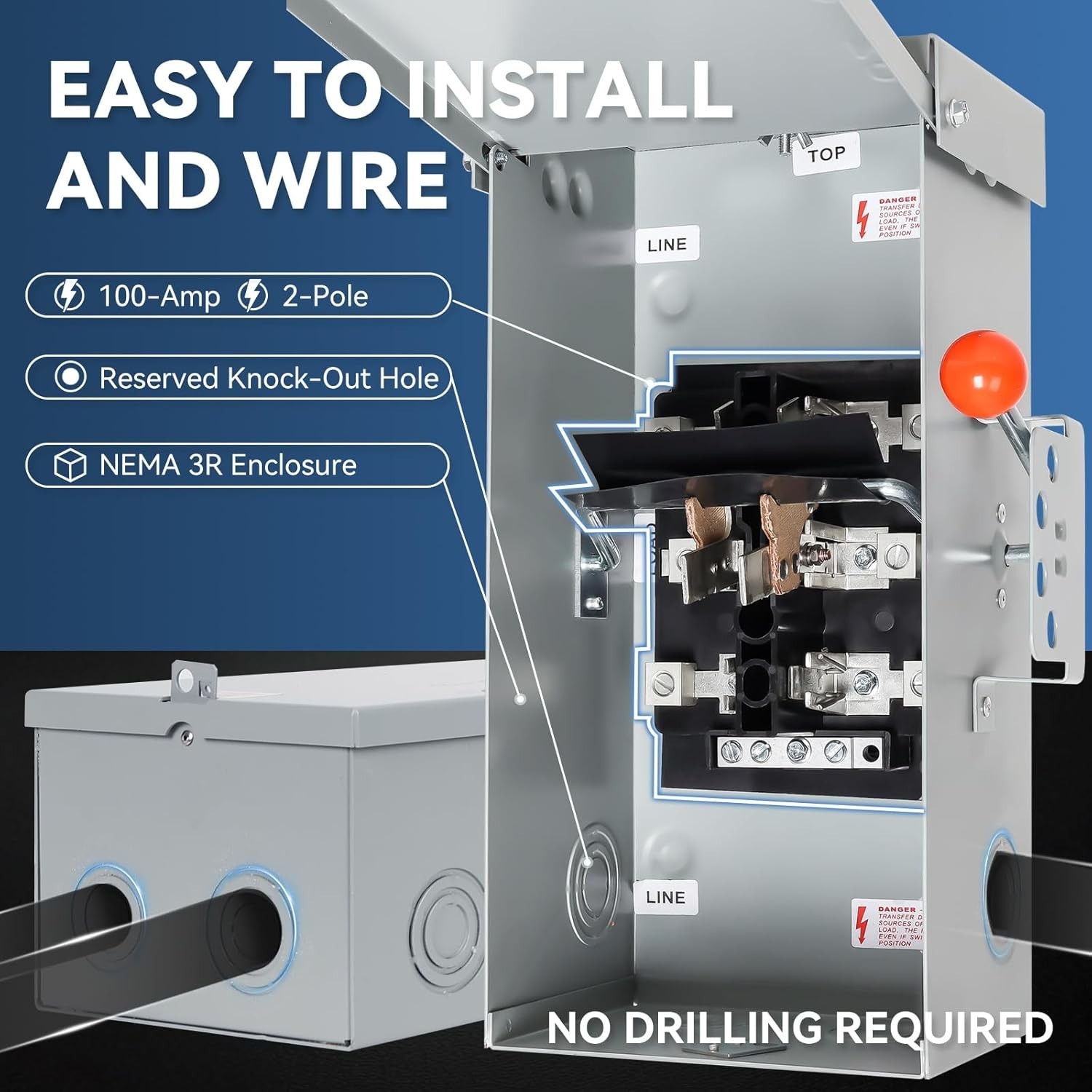 Manual Transfer Switch for 24000W Generators, NEMA 3R Rated for Indoor/Outdoor
