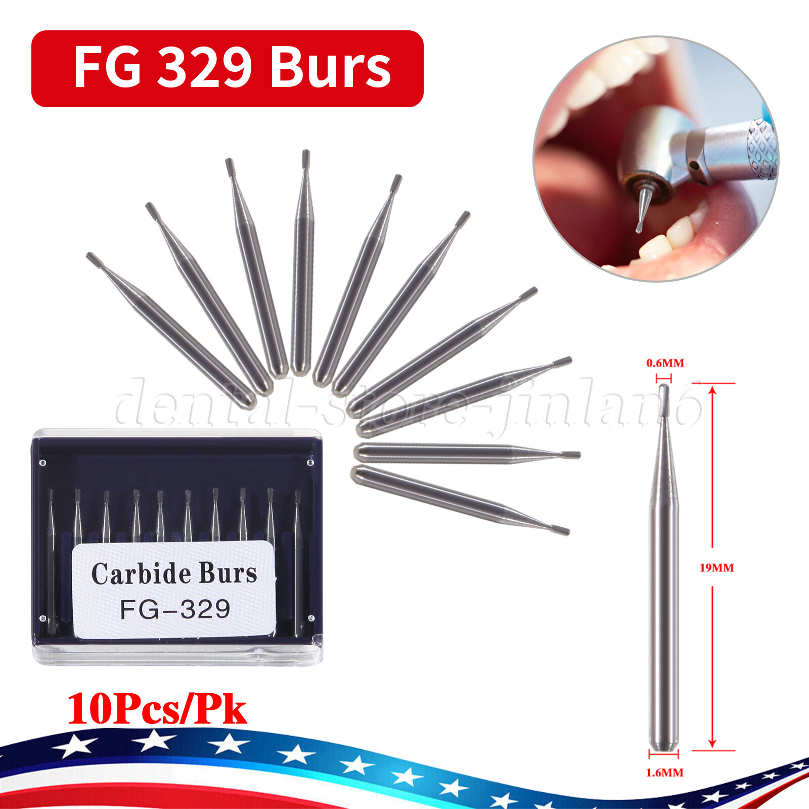 10 Pcs Dental Carbide Burs Pear-Shaped Type High Speed Tungsten Steel Bur FG329