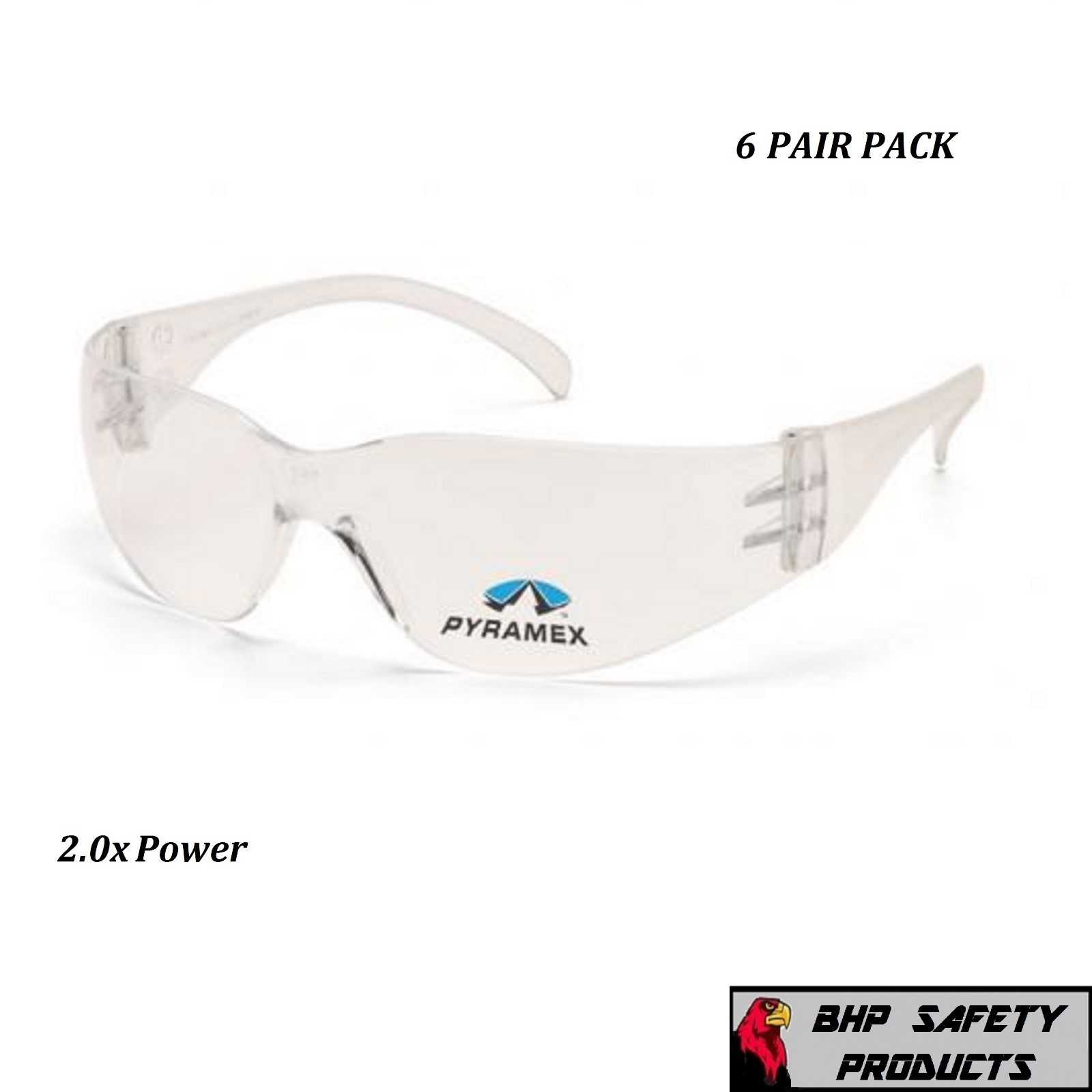 (6 PAIR) PYRAMEX INTRUDER READER SAFETY GLASSES BIFOCAL CLEAR 2.0 LENS S4110R20