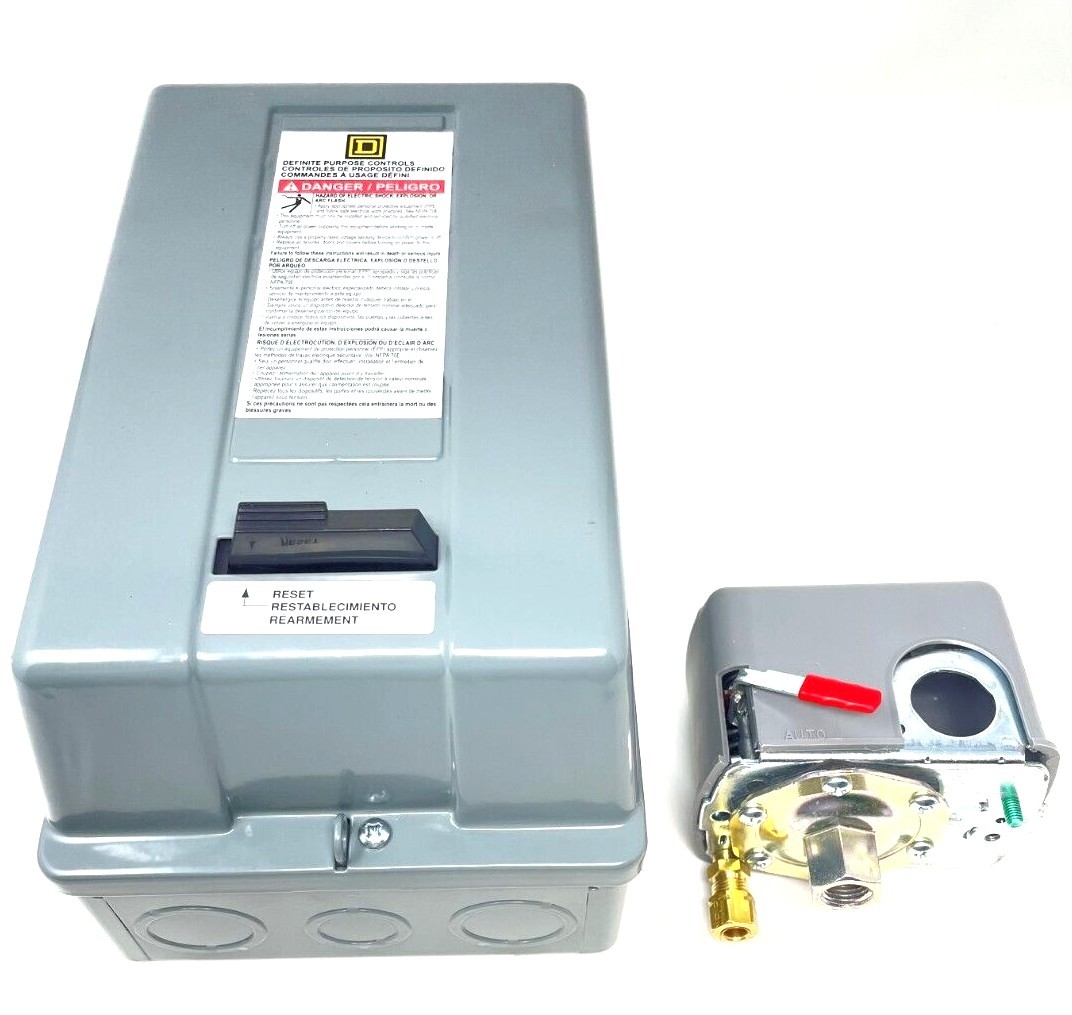 SQUARE D MAG STARTER & PRESSURE SWITCH 175 PSI 5HP SINGLE PHASE 208 / 240 VOLT