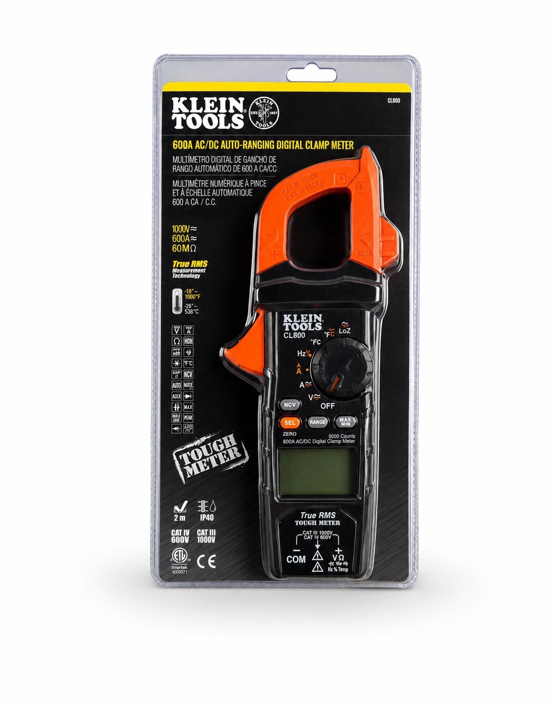 Klein CL800 True RMS Digital Clamp Meter 600A AC/DC Multimeter New Sealed