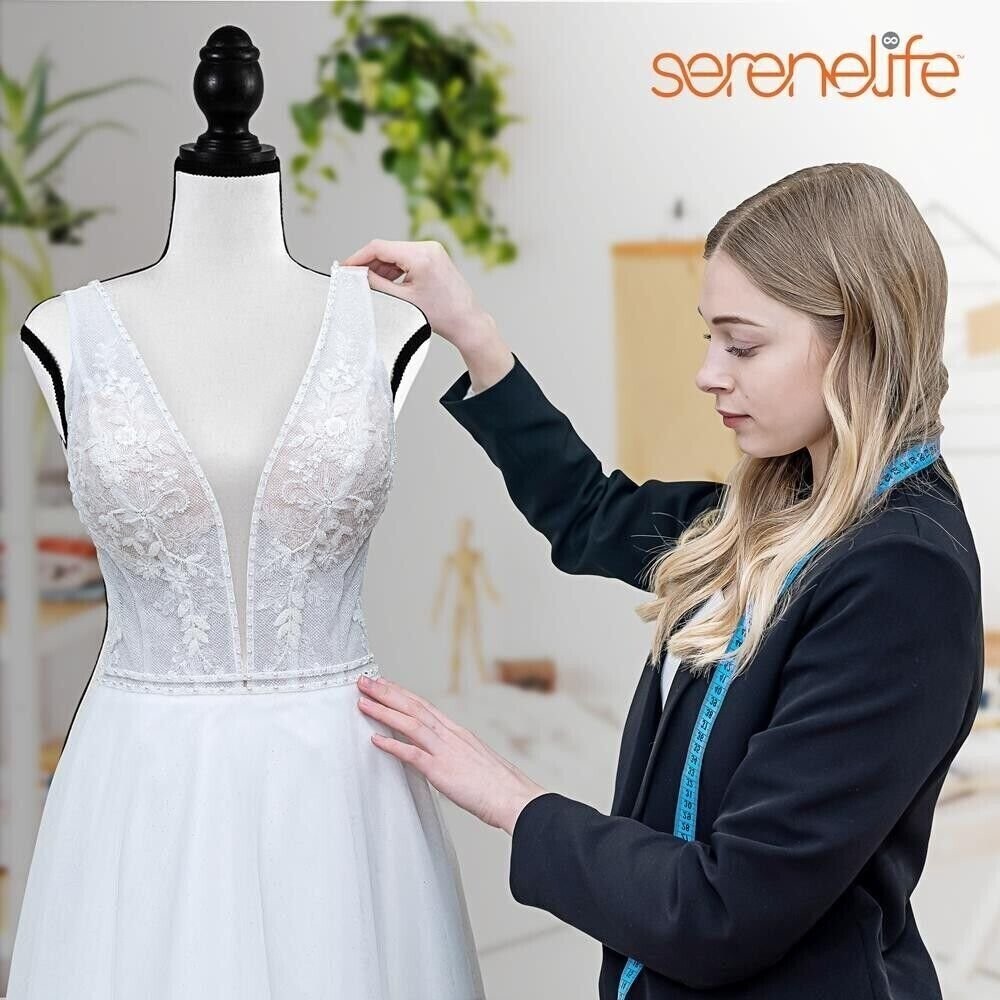 SereneLife Durable Stand Female Torso Mannequin Body (White, Foam and MDF Wood)