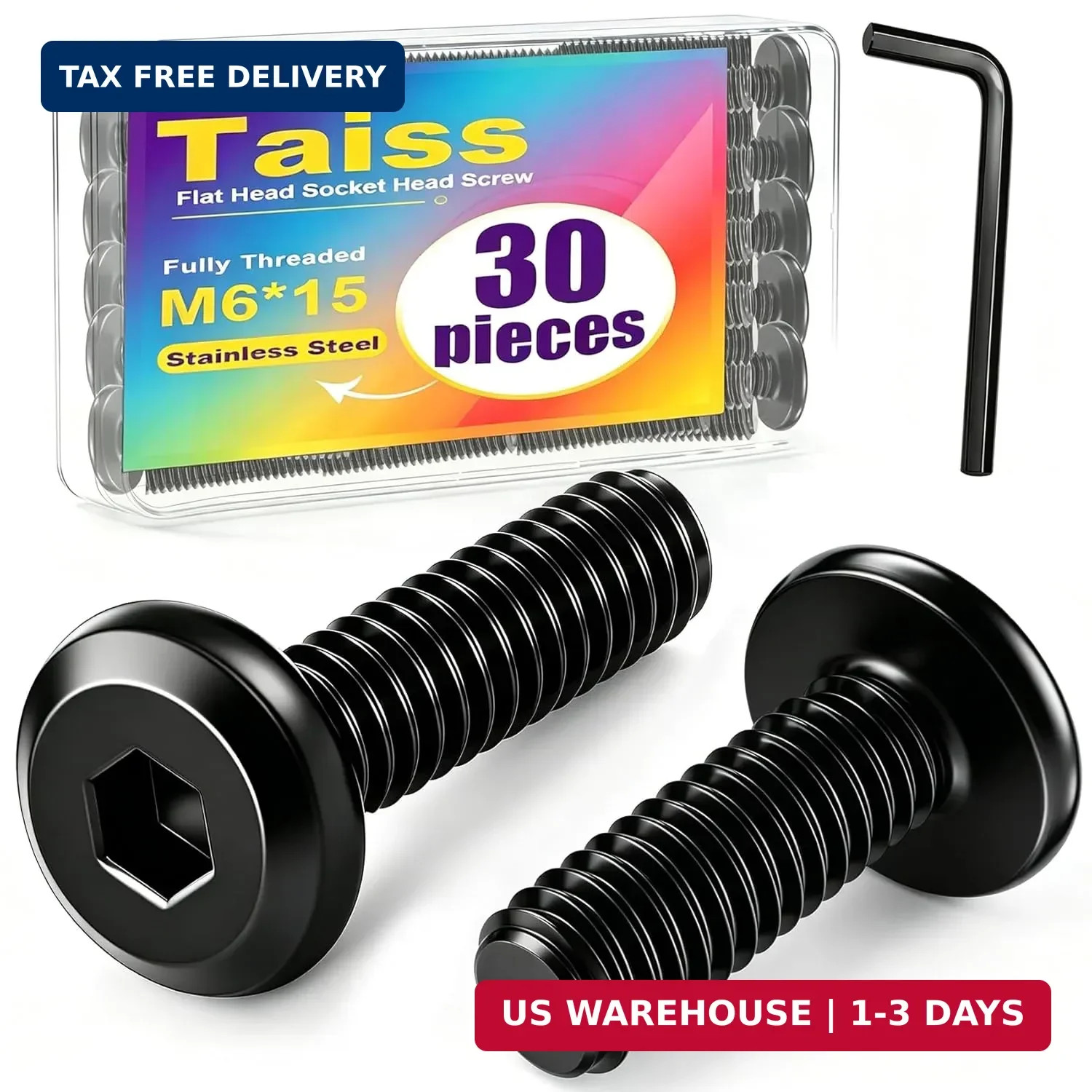 Taiss 30pcs M6 x 15mm Flat Head Socket Head Screw Furniture Bolts,Furniture Scre