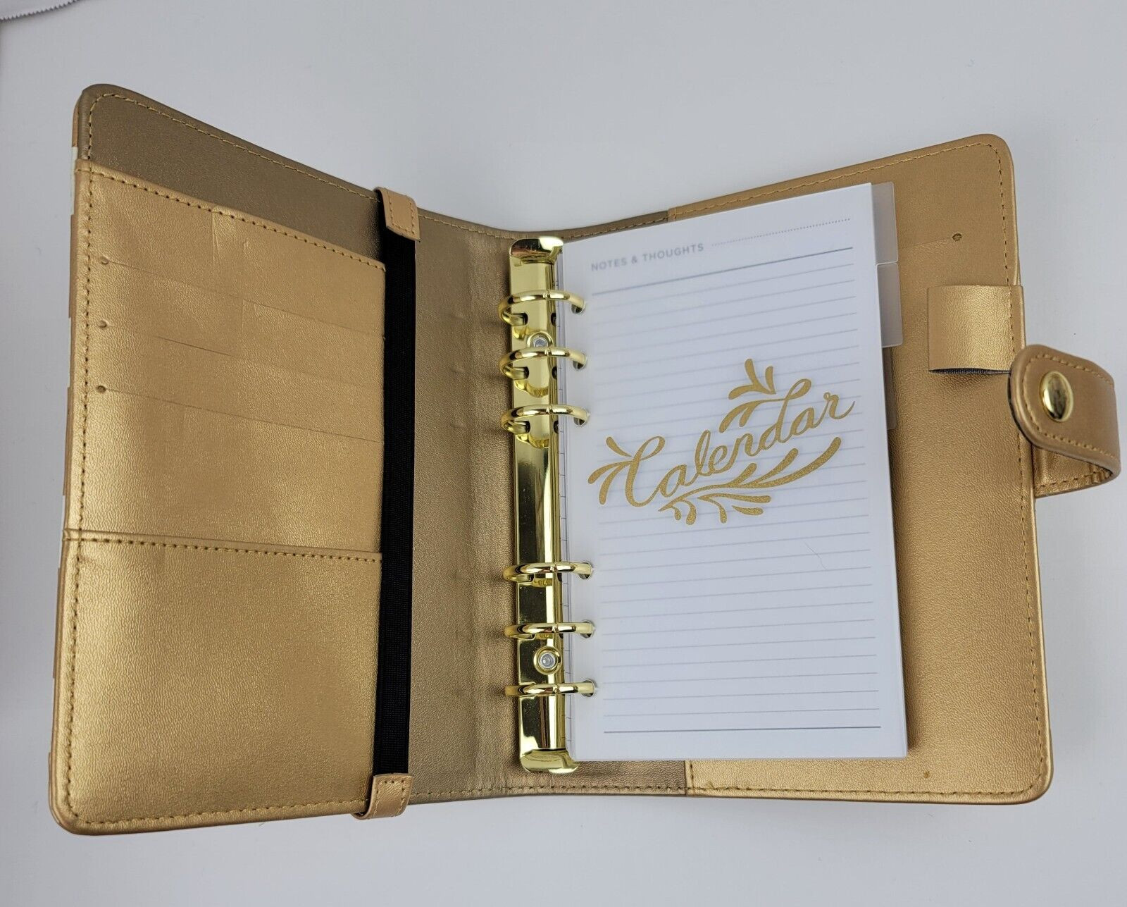 Metallic Gold White Stripe Snap Planner Pencil Pouch Stork Tassel Tabs Pages 6×8