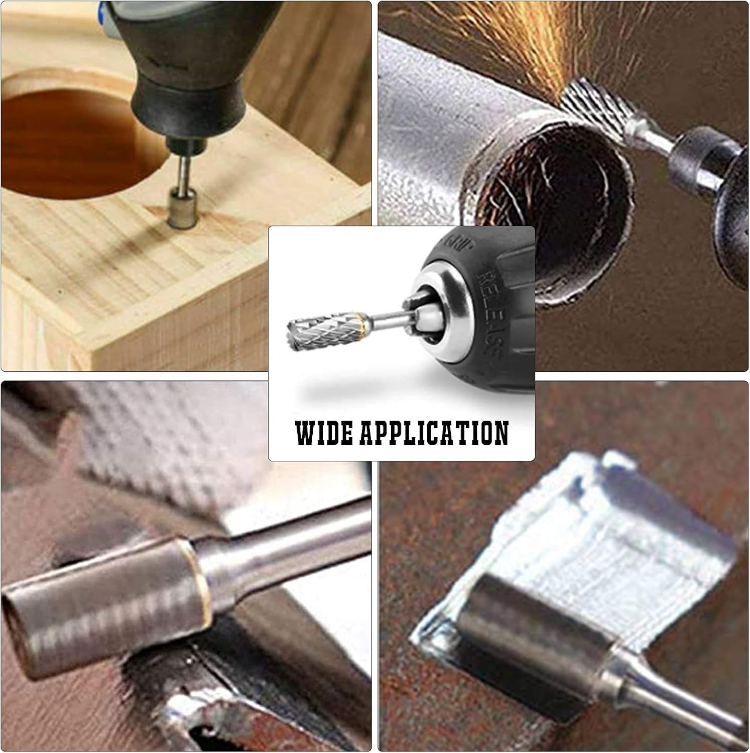 Tungsten Carbide Rotary Burr Set 10PCS Double Cut Grinding Head 1/4 In Die Gr…
