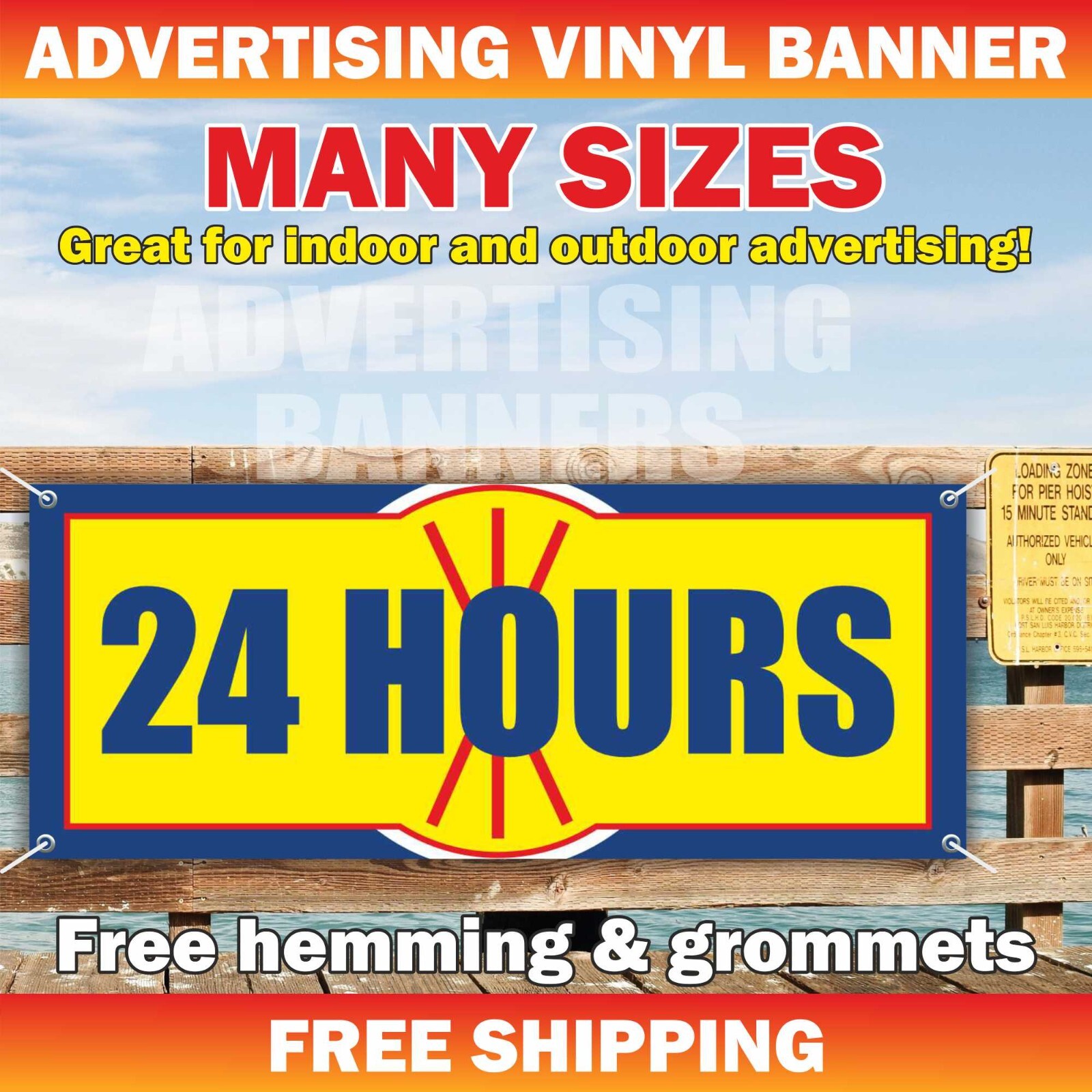 24 HOURS Advertising Banner Vinyl Mesh Sign Now Open New Business Store Welcome