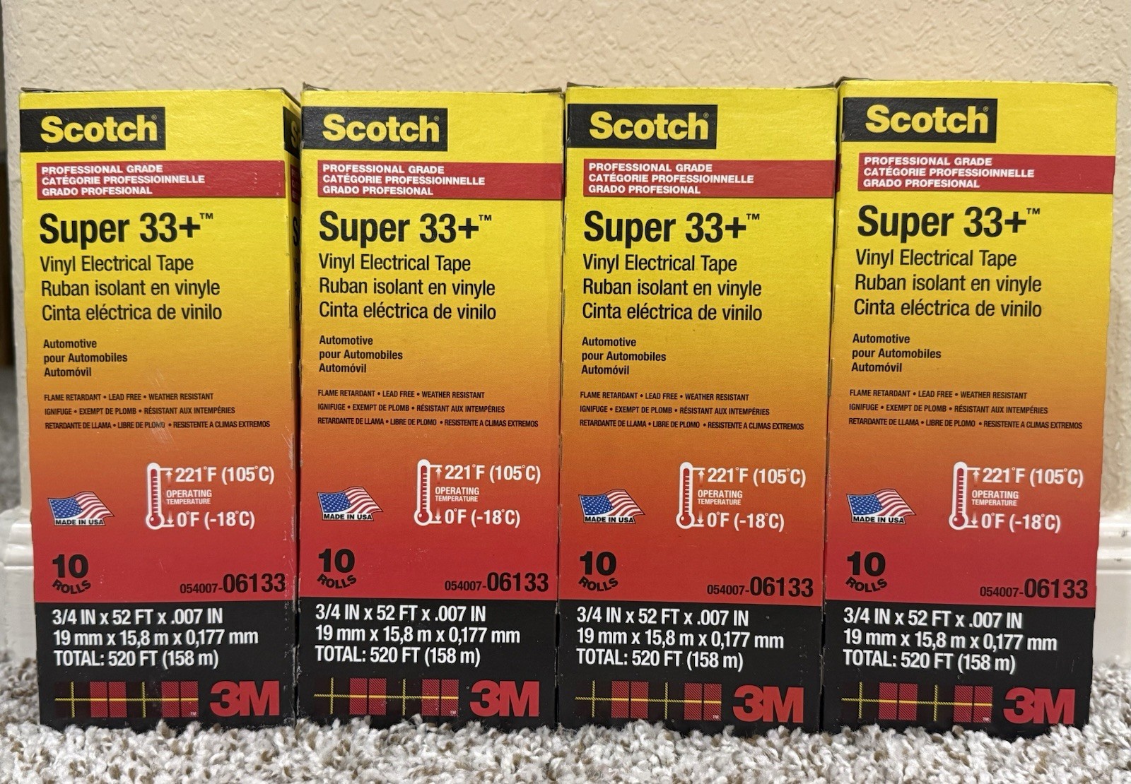 Scotch 3M Super 33+ Vinyl Electrical Tape (06133), 4 BOXES (40 ROLLS) Black