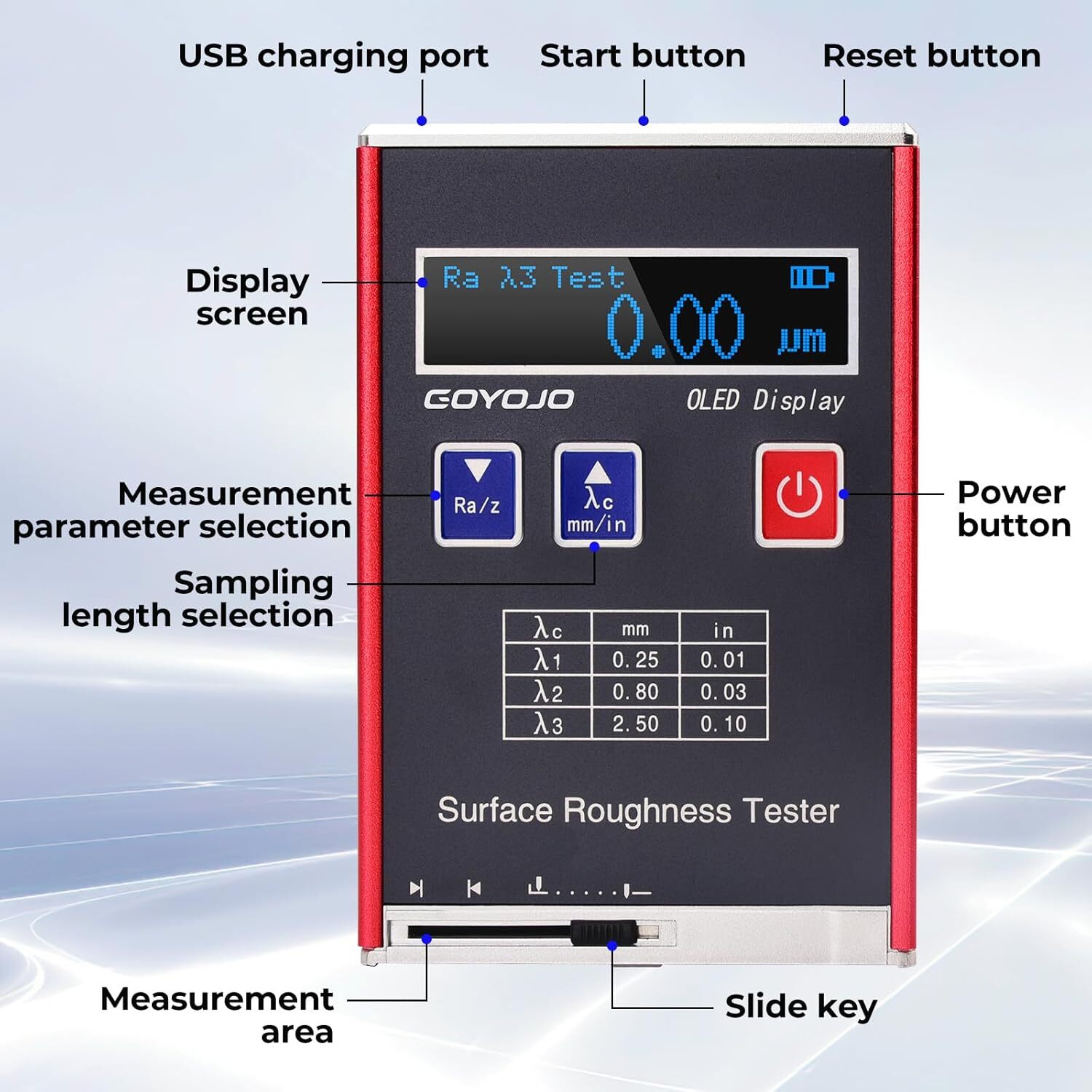 Surface Roughness Tester 0.1-50.0um Portable Roughness Gauge Accuracy 0.01um US
