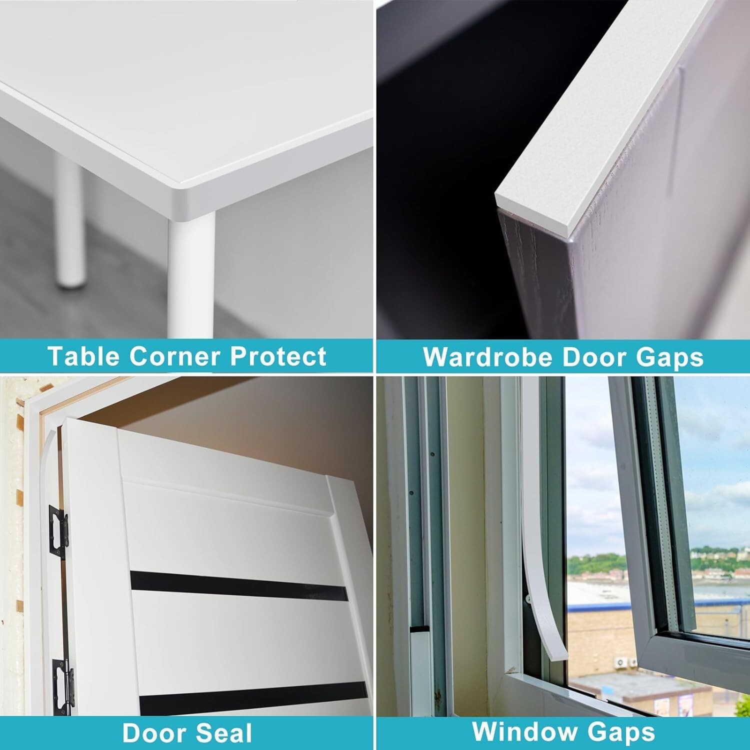 White Foam Tape Self Adhesive Weather Stripping, Noise Isolation 4 Doors Window