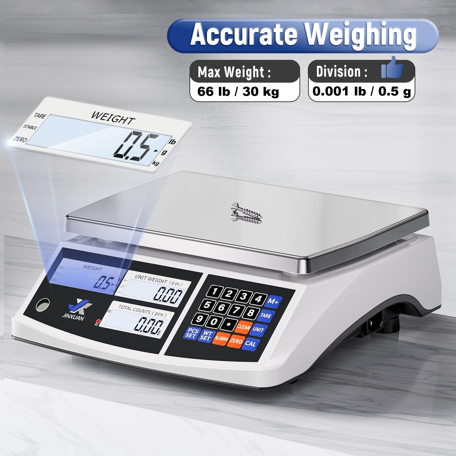 Industrial Counting Scale 66lb/30kg x 0.5g Digital Inventory for Silver