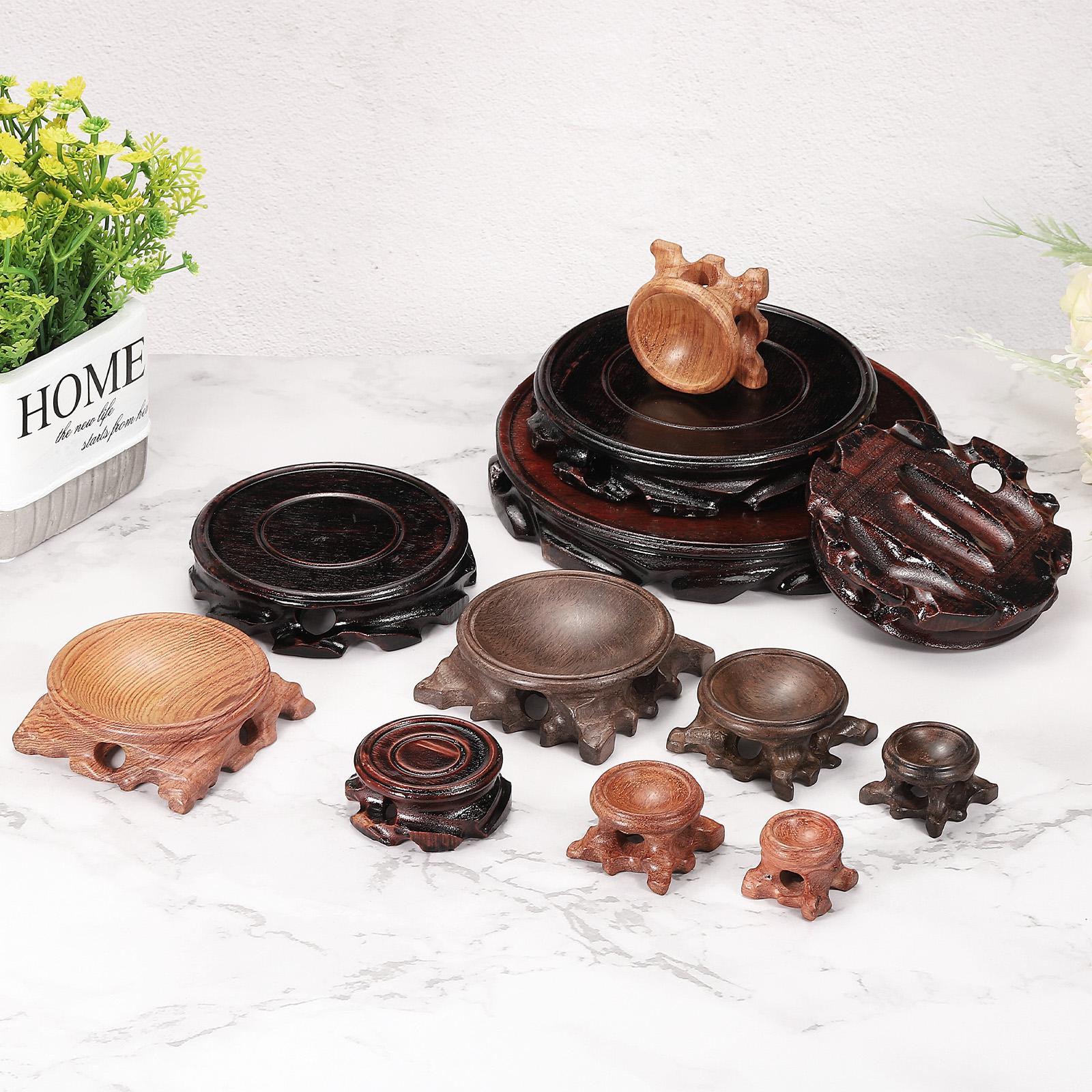 Pack of 2 Wooden Stand Holders Displays Base 50mm Diameter Black for Vase Bonsai