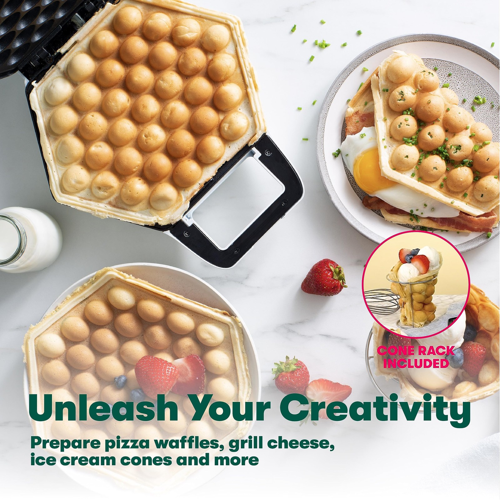 Bella Bubble Waffle Maker For Hong Kong Style Breakfast Dessert 9 Waffles Keto