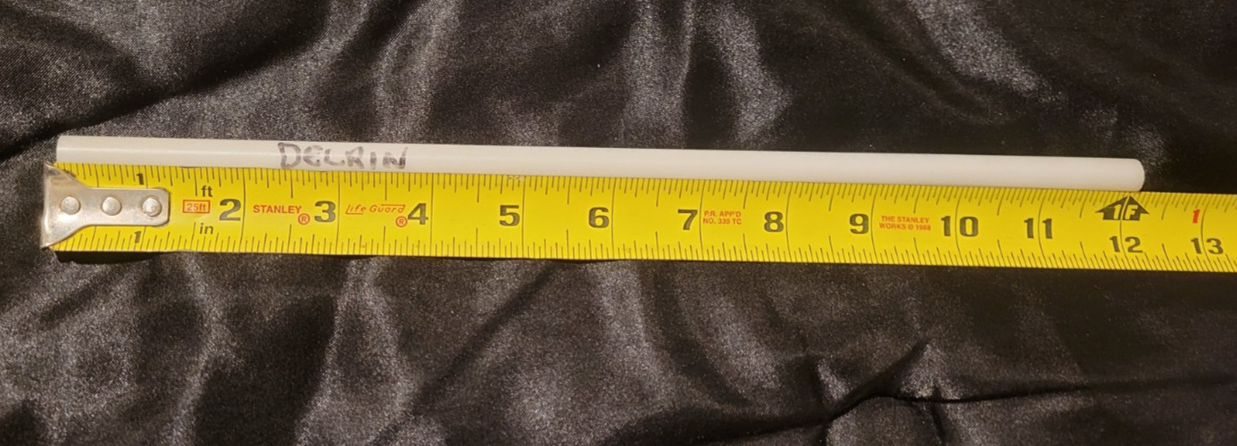 White Delrin 3/8″ Dia Round Stock 12″ long (.375 X 12.000) INV#W-46