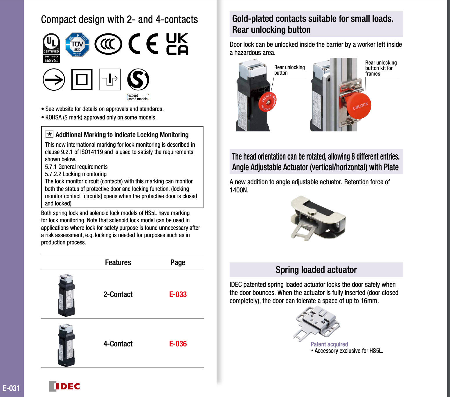 HS5L-VD44M-G IDEC Interlock 4 Cnt Spring Lock