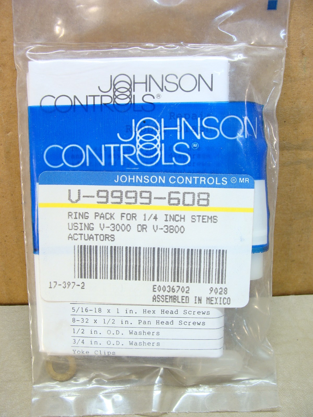 NEW Johnson Controls V-9999-608 ring pack for 1/4 stems V3000 V3800 actuators