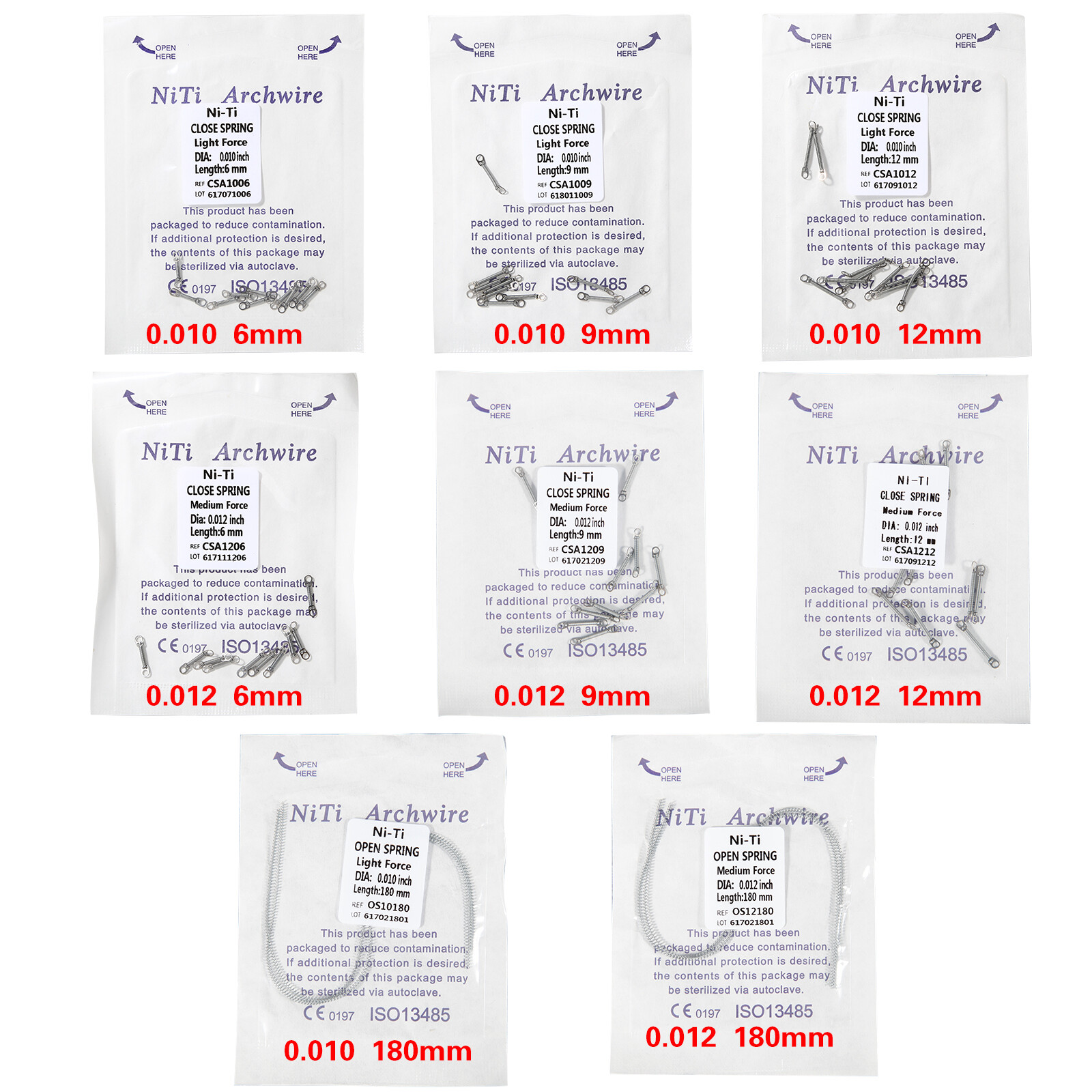 Dental Orthodontic Niti Closed Coil Spring High Resilience 10pcs/pack CE FDA