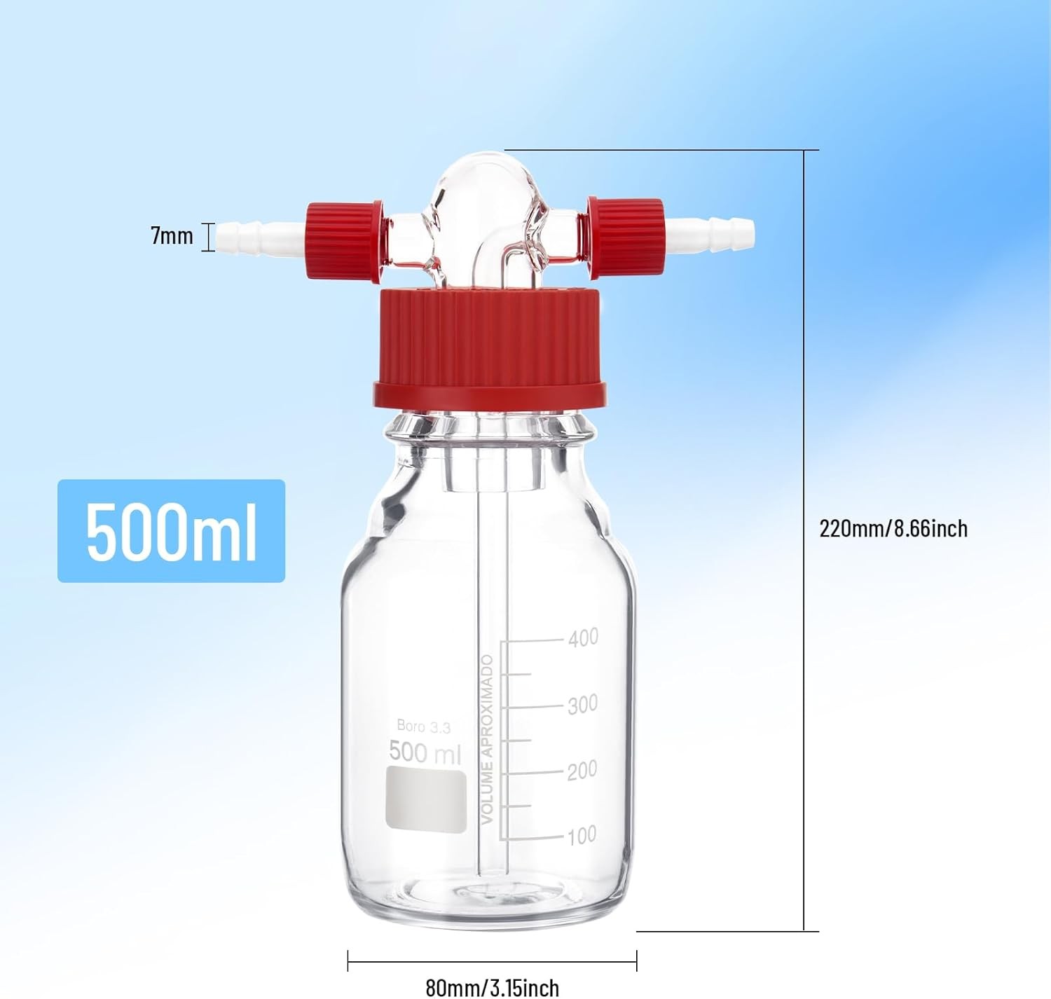 250/500mL Lab Gas Washing Lab Buffer Bottle Glass Vacuum Wash GL45 Bottle Glass