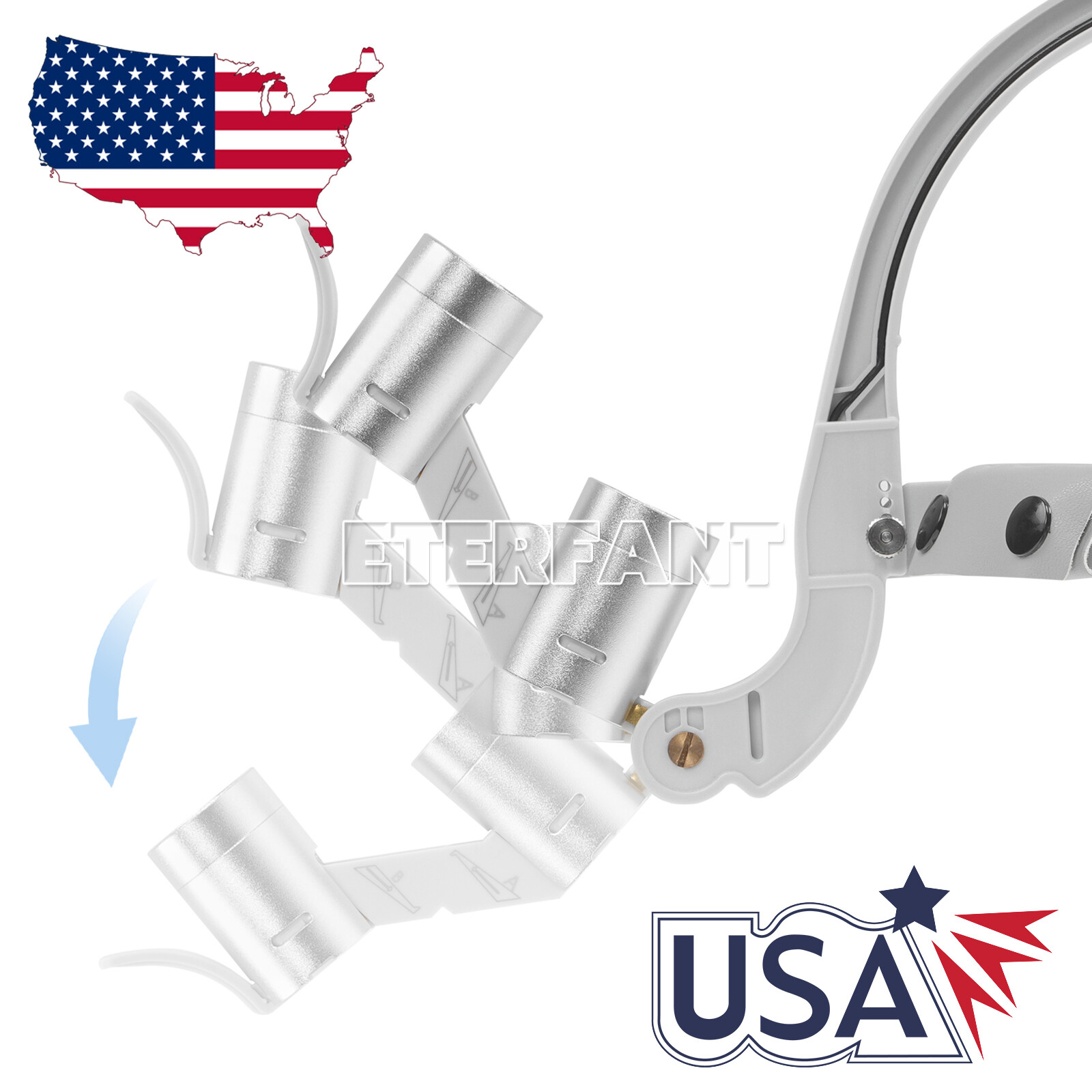 ETERFANT Dental Headband 3.5X Binocular Loupes+5W Dual LED Head Light 2 Leds