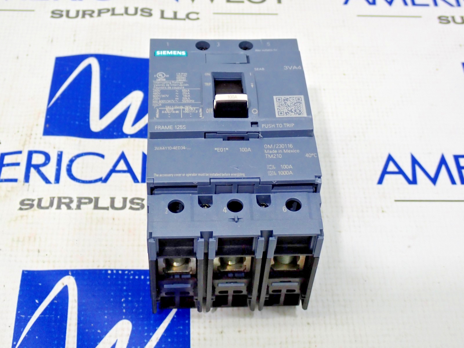 Siemens 3VA4 Circuit Breaker 3VA4110-4ED34-0AA0 100A 3P 25kA @ 480VAC – TESTED