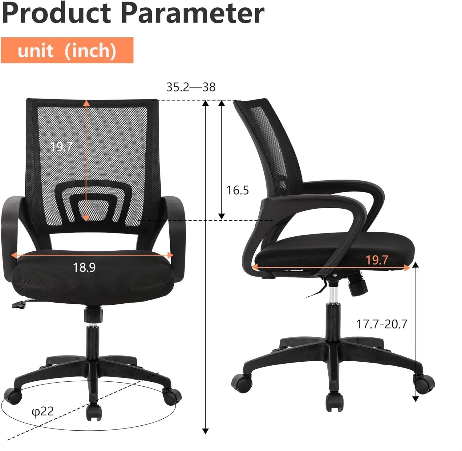 Ergonomic Mesh Home Office Chair with Adjustable Lumbar Support (Black)