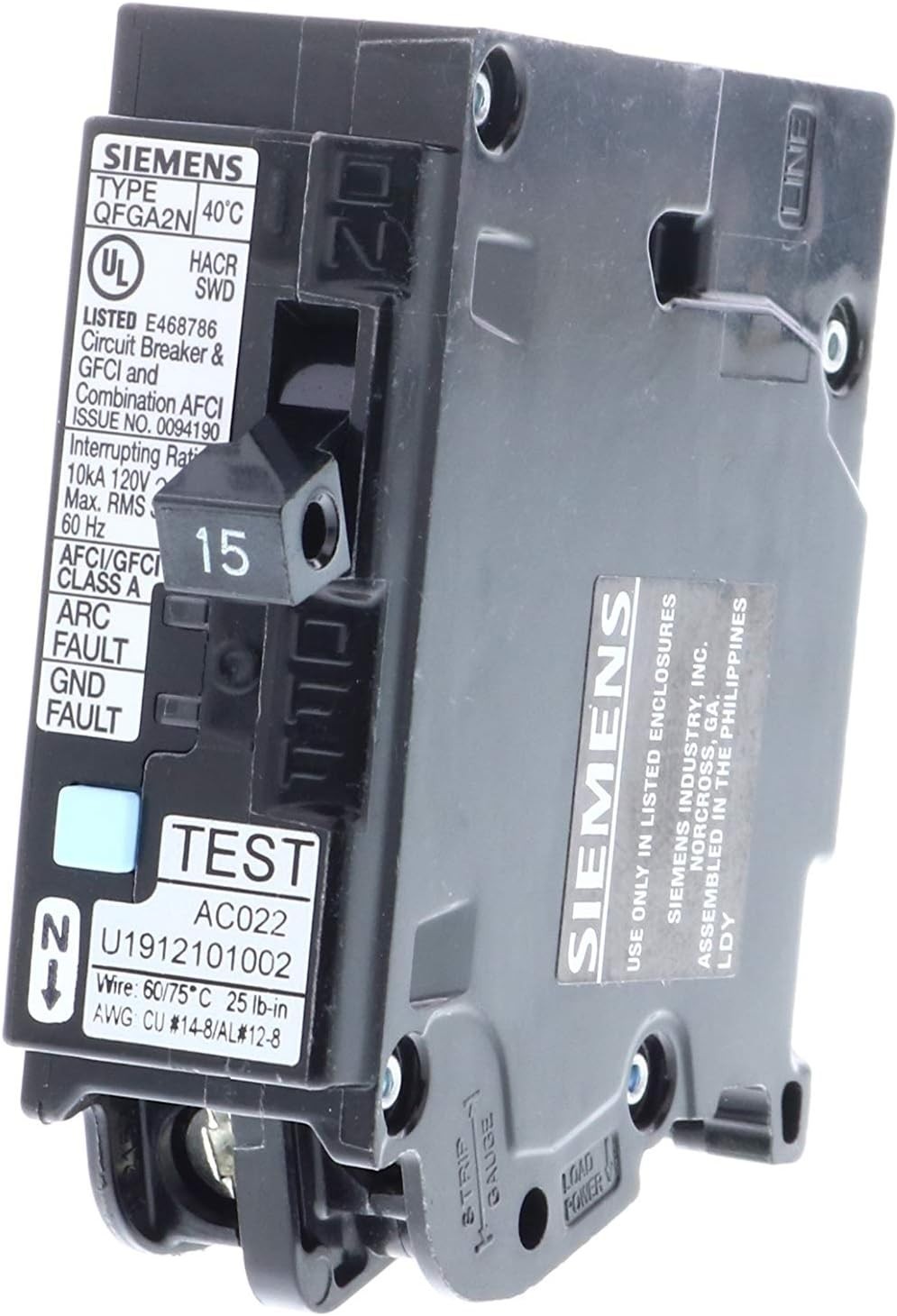 2 Siemens Q115DFN 15A 120V Plug-In Circuit Breakers