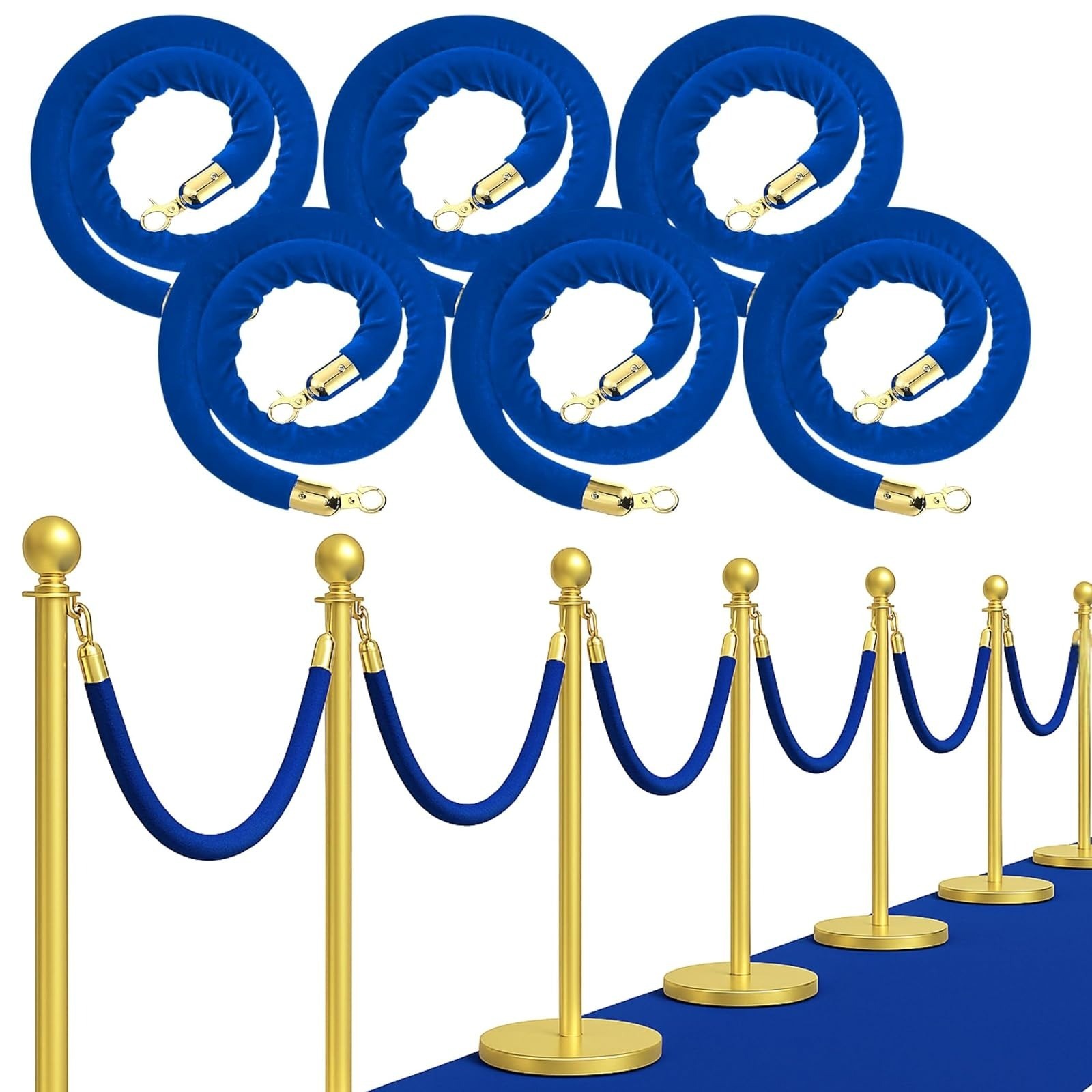 6PCS White Velvet Rope 5FT Stanchion Barrier for Events Crowd Control